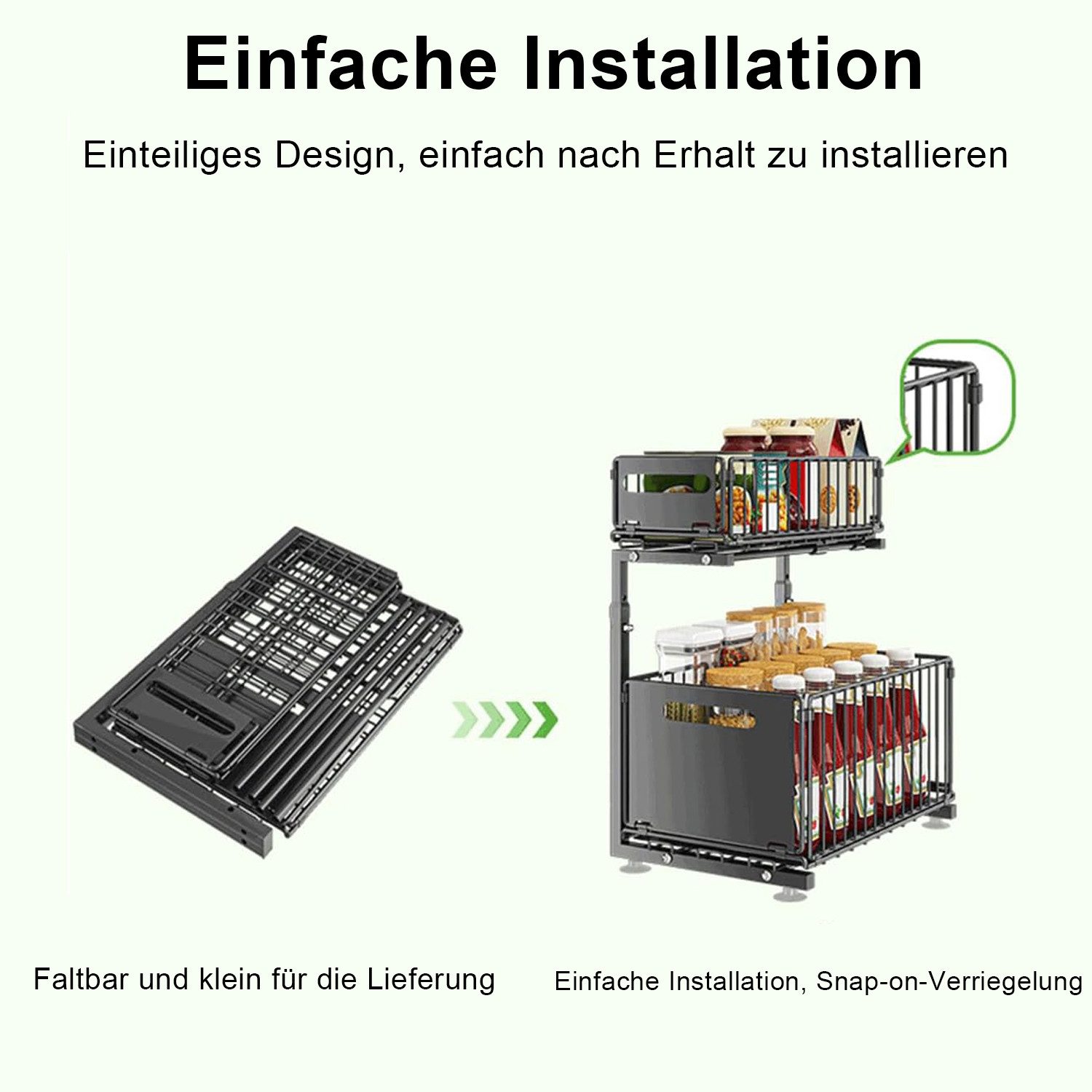 OKWISH Küchenorganizer-Set Unterschrank Organizer Unter Waschbecken Organizers Küche Storage Rack, (2 Etagen Küche Schrank Organizer mit Schublade, verstellbare – Bild 5 von 5