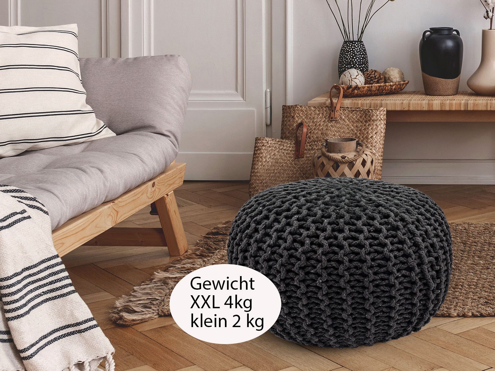 Amagohome Sitzhocker Strickhocker Pouf Ø45 o. 55cm Bodenkissen Sitzpouf XXL Baumwolle recyc – Bild 5 von 5