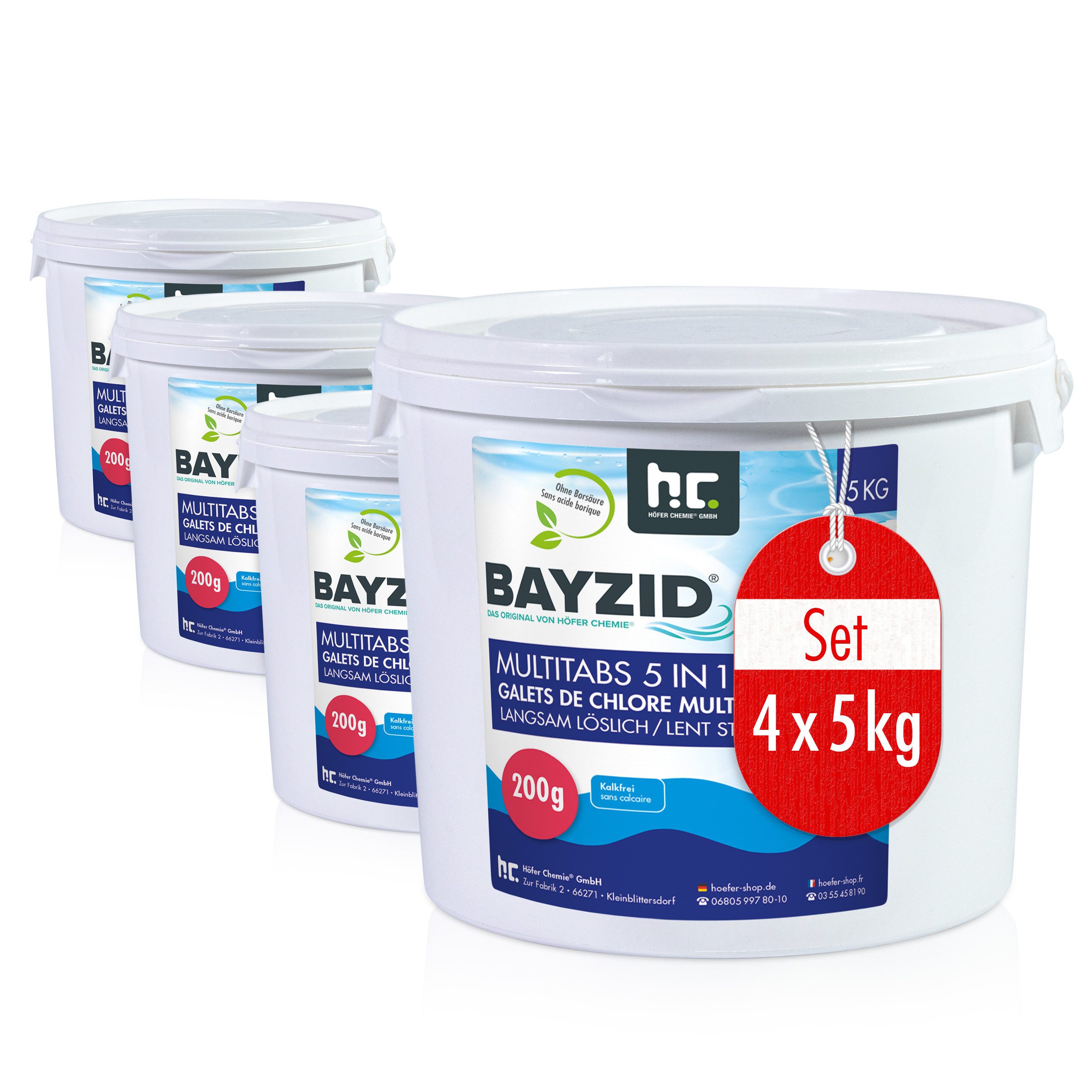 Höfer Chemie GmbH Poolpflege 4x 5 kg BAYZID® Multitabs 200g 5in1 für Pools, Komplette Poolpflege in praktischen Langzeittabletten