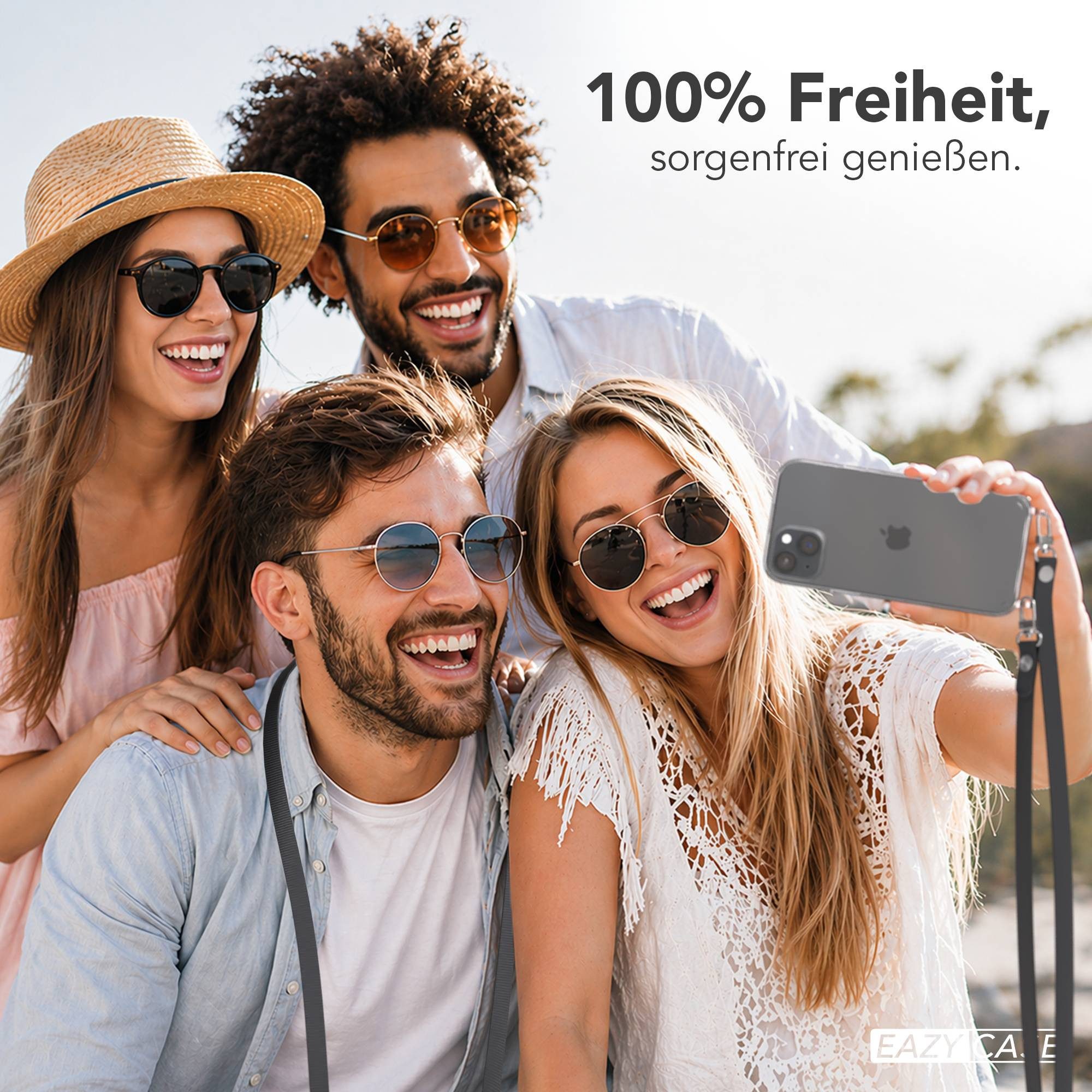 EAZY CASE Handykette für Apple iPhone 15 Plus Handyhülle mit Handyband magnetisch, Handykette in Schwarz mit Magnetband und Länge bis 1,90 m