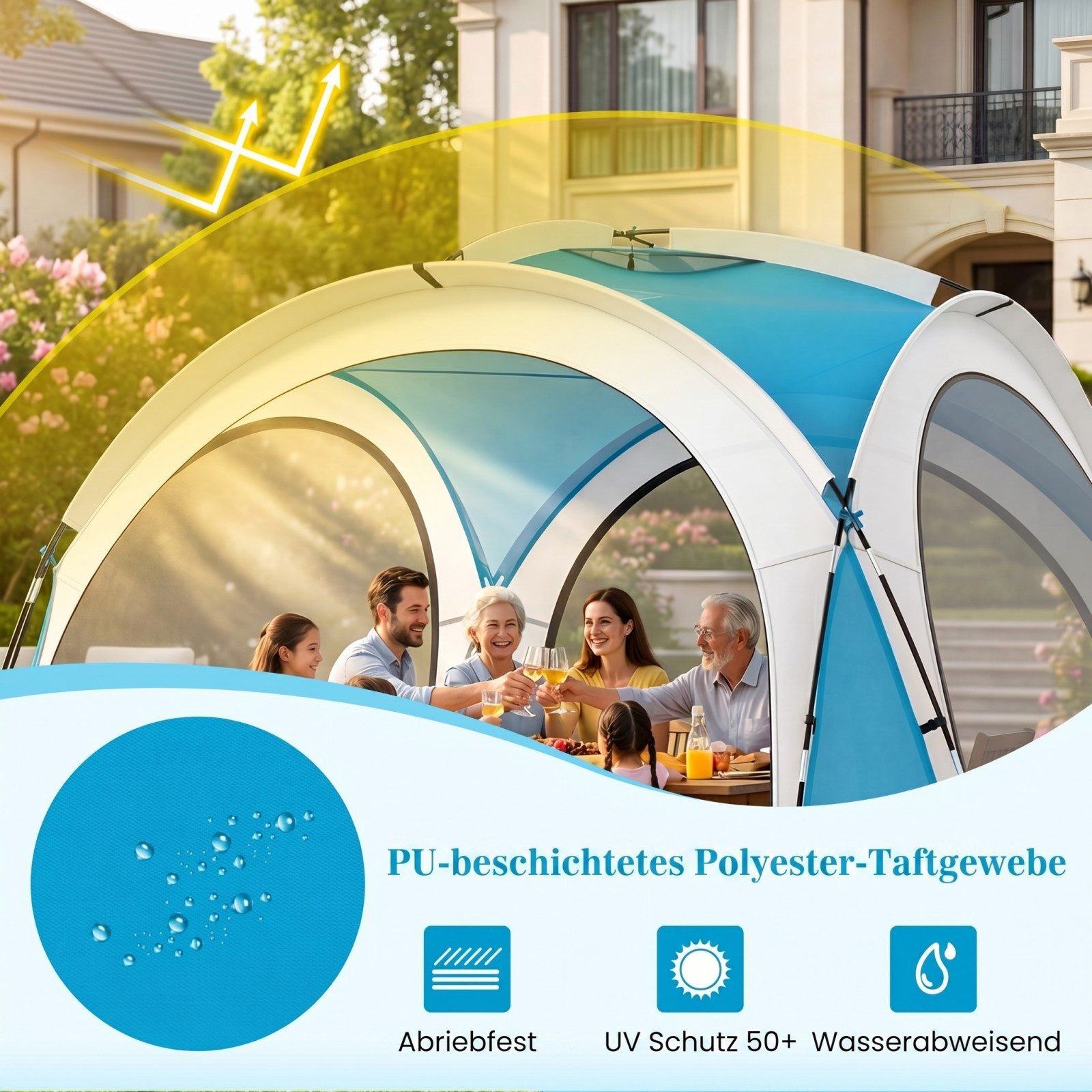 COSTWAY Geodätzelt, Personen: 8, Gartenzelt 344x344cm mit 4 Mesh-Seitenwände