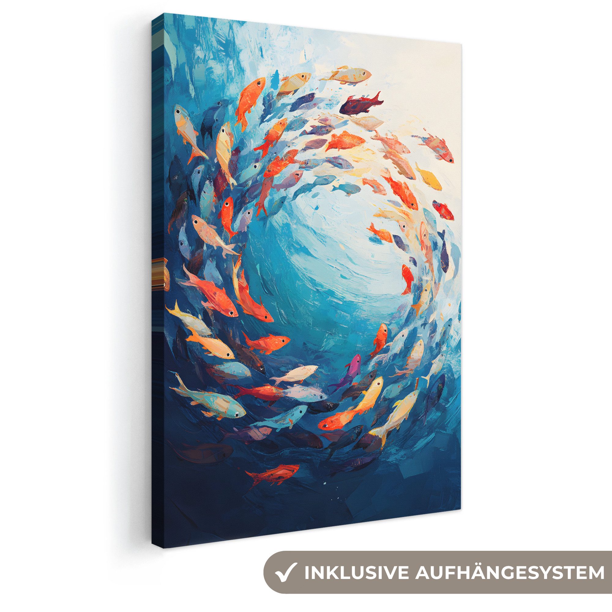 OneMillionCanvasses® Leinwandbild Meer - Fische - Bunt - Dynamisch, Fotodruck (1 St), Leinwand Canvas Wandbild, Wanddekoration 20x30 cm