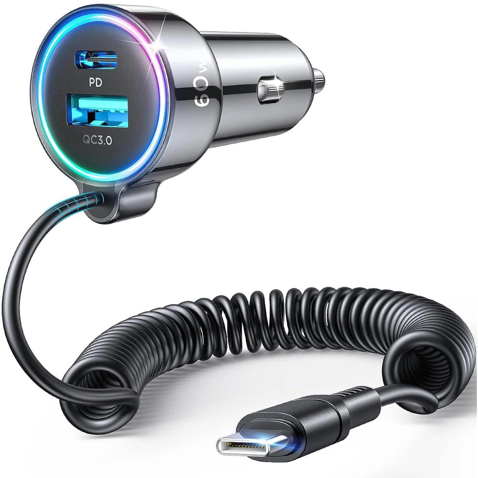 JOYROOM JR-CL07 Kfz 3in1 Smartphone-Ladegerät (3000 mA, 12V 24V KFZ USB Zigarettenanzünder Stecker 1x USB-A 2x USB-C Verteiler)