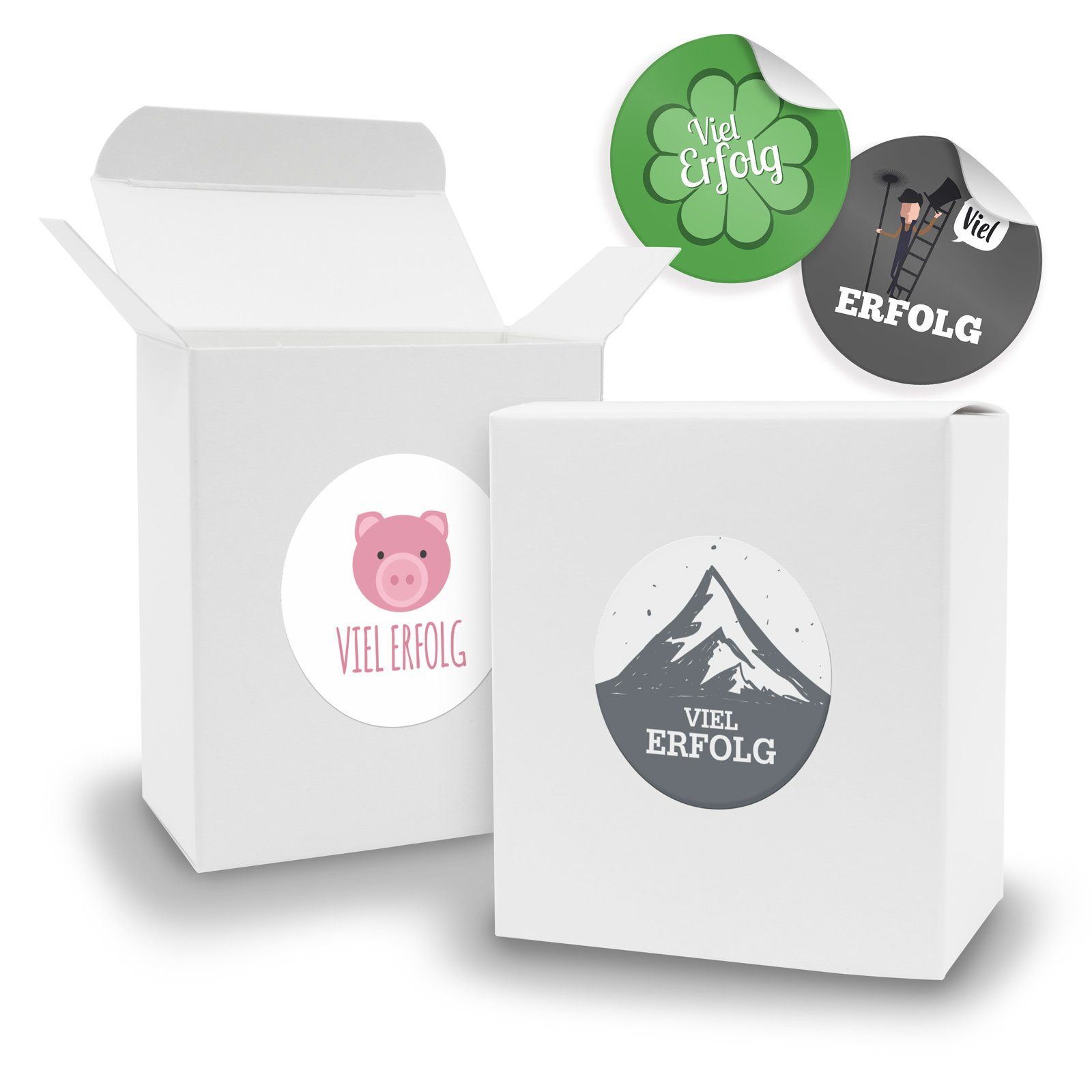 itenga Geschenkbox SET Viel Erfolg Mix (Motiv42) 24x Faltschachtel Quader weiß + Sticker