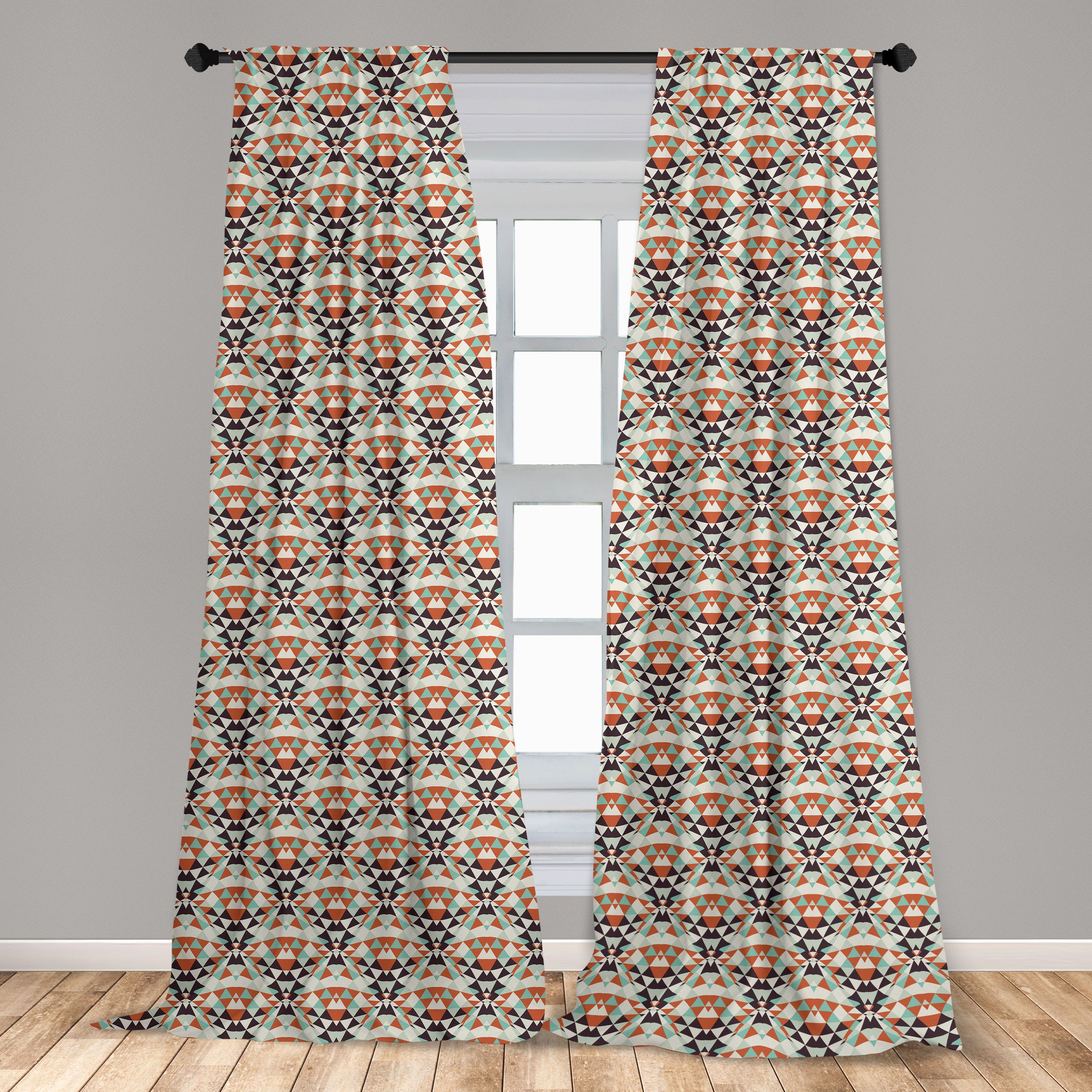 Abakuhaus, Gardine Mosaik Wohnzimmer Dekor, Vorhang für Triangles Retro Illusion Schlafzimmer Microfaser,