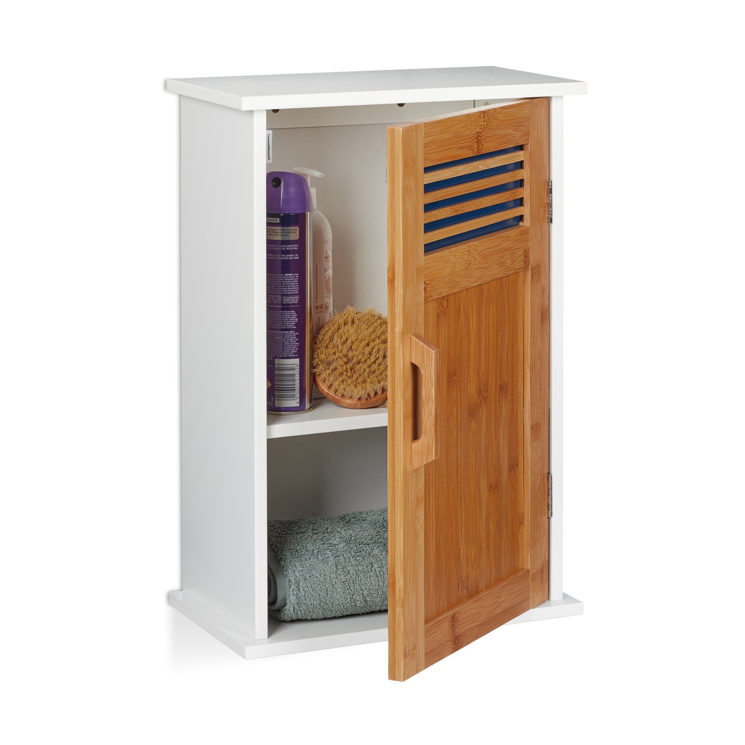 relaxdays Wandhängeschrank Badhängeschrank weiß mit Bambustür günstig online kaufen