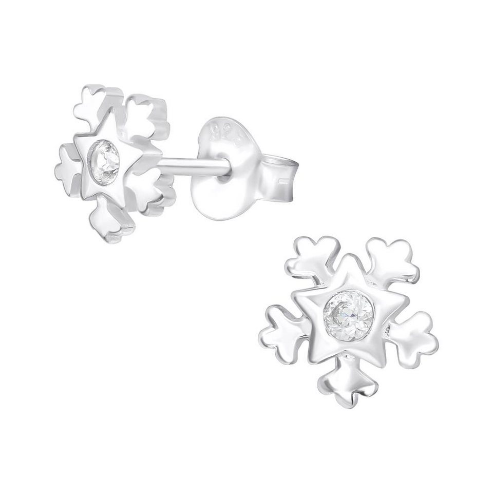 BUNGSA Ohrstecker-Set Ohrstecker Schneeflocke mit Kristall aus 925 Silber  Damen (1 Paar (2 Stück), 2-tlg), Ohrschmuck Ohrringe