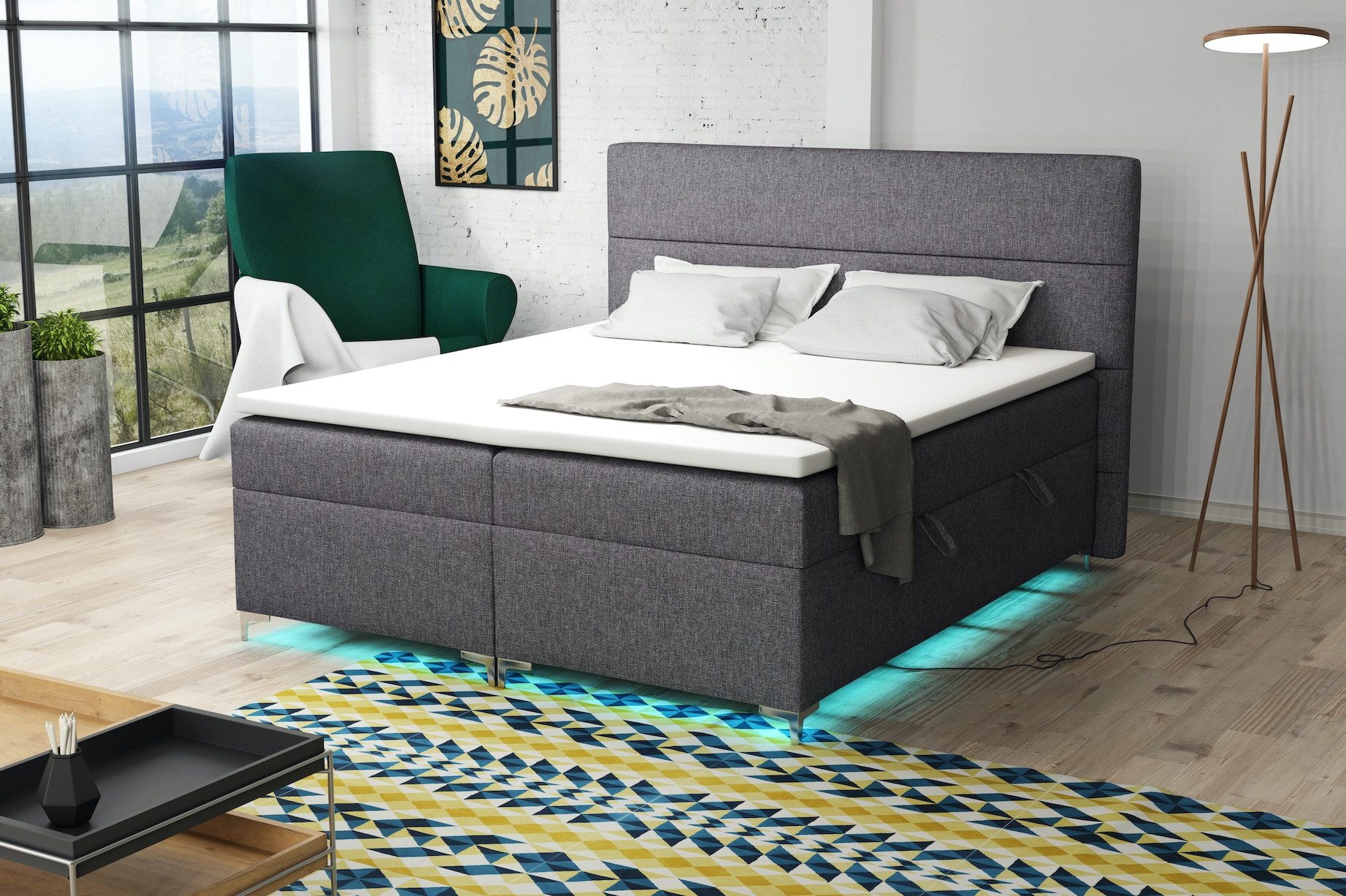 Boxbett Schlafzimmerbett CANELA inkl. LED-Beleuchtung