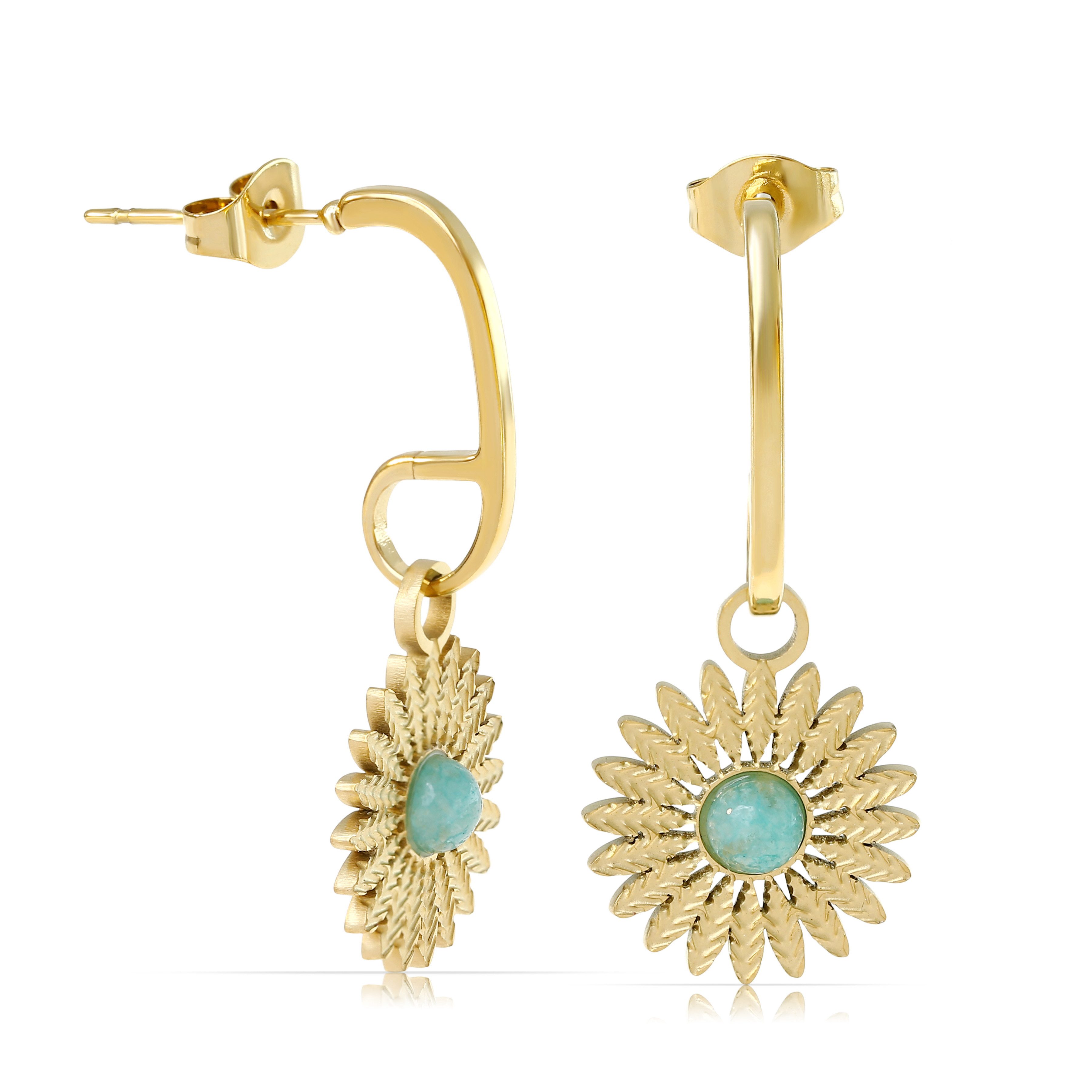 Made by Nami Ohrring-Set Gold Hängend mit Sonnen Anhänger und Edelstein Run günstig online kaufen