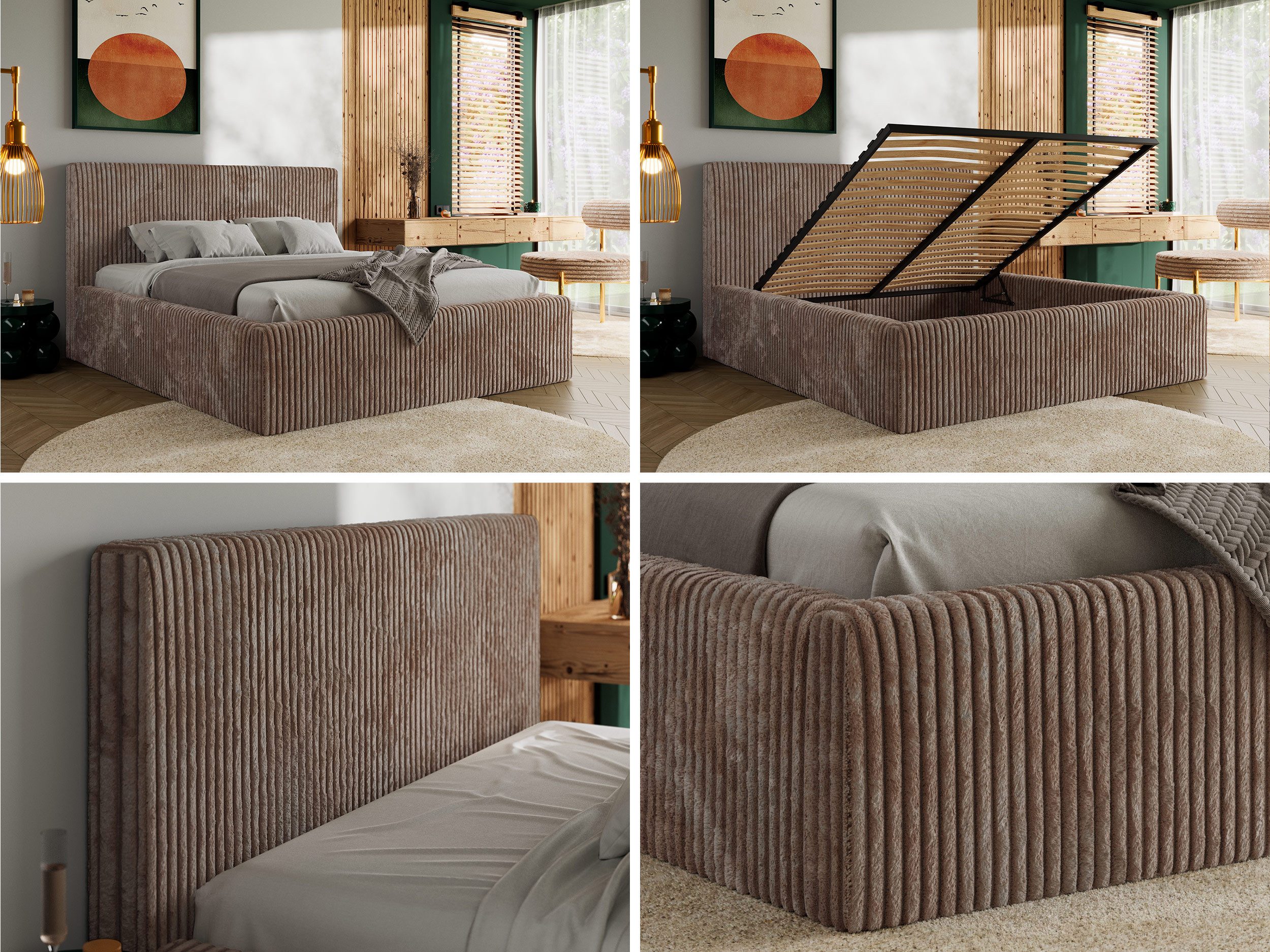 MKS MÖBEL Polsterbett TILIANO CLASSIC (Packung, Set, moderne Bett mit Stauraum, Doppelbett mit Gepolstertes Kopfteil), Cord Bett, mit/ ohne Matratzen, Lattenrost
