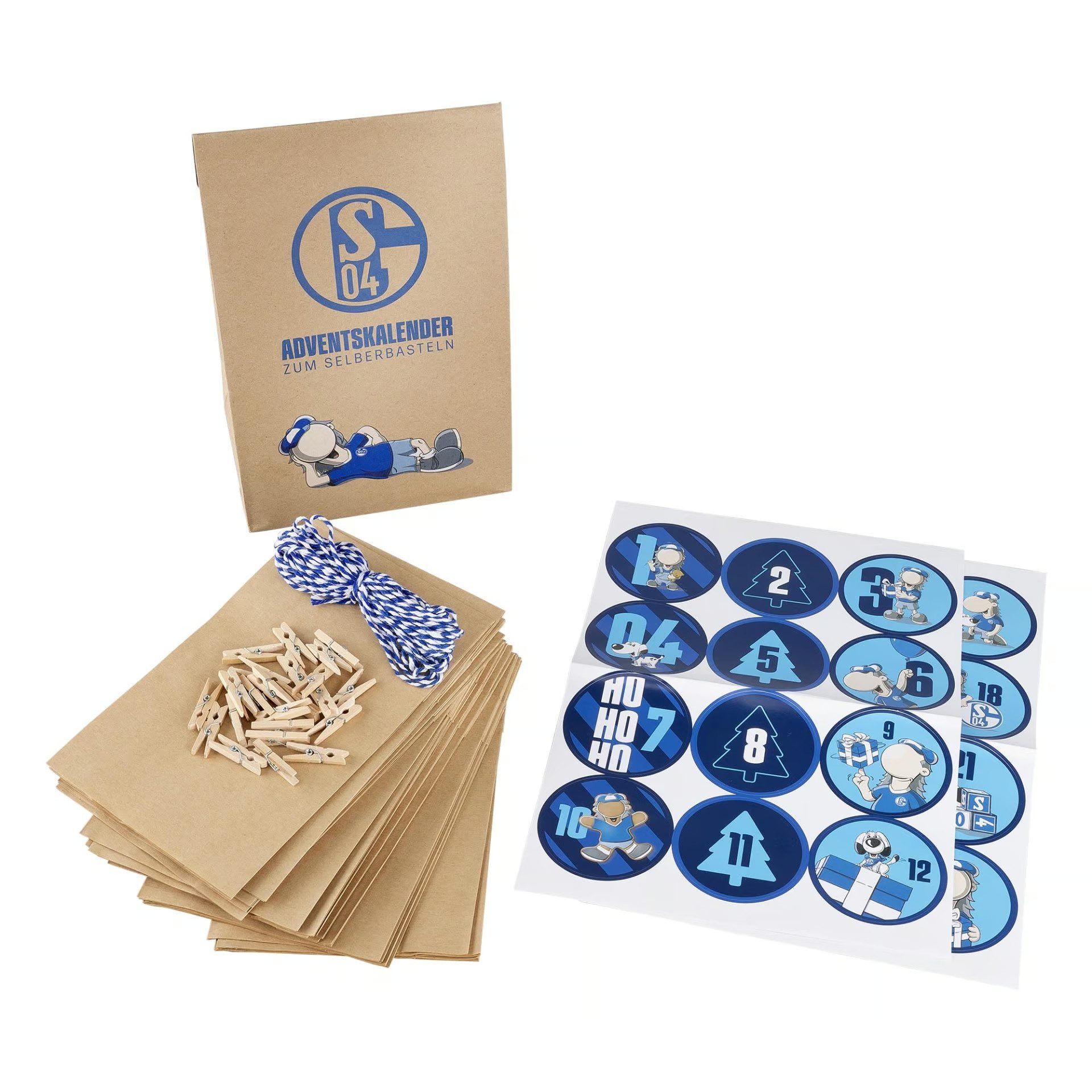 FC Schalke 04 DIY-Adventskalender zum Selberbasteln & Selbstbefüllen 24 Kraftpapiertüten mit Stickern