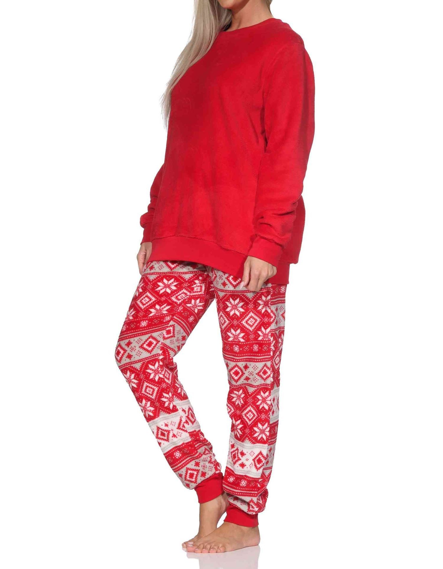 Pyjama Normann Damen Schlafanzug langarm in Norweger Optik aus Coral Fleece