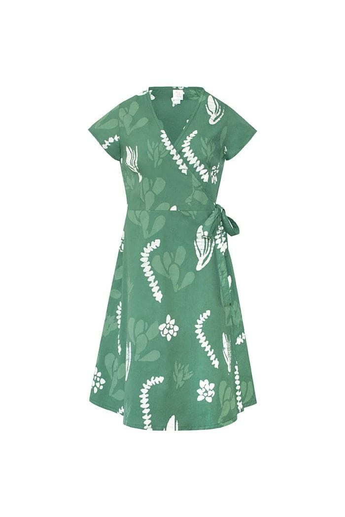 Global Mamas Wickelkleid Wrap Dress - Botany Olive - Grün Handgebatikt in Ghana · Unikat · Fair Trade zertifiziert (WFTO)