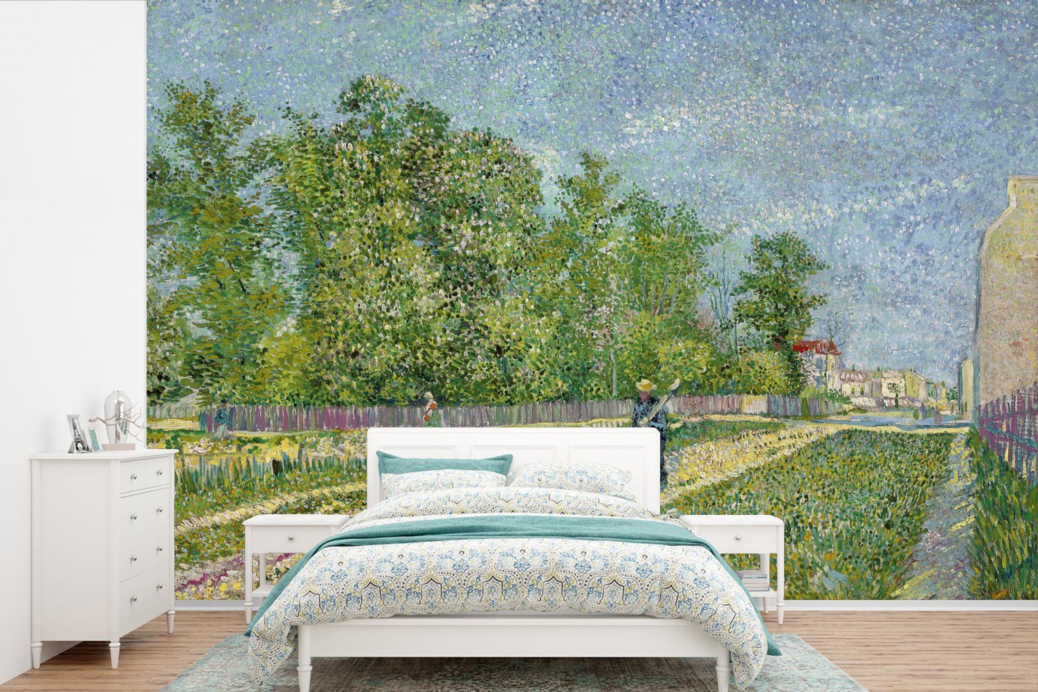 MuchoWow Fototapete Vororte von Paris - Vincent van Gogh, Matt, bedruckt, (6 St), Wallpaper für Wohnzimmer, Schlafzimmer, Kinderzimmer, Vinyl Tapete