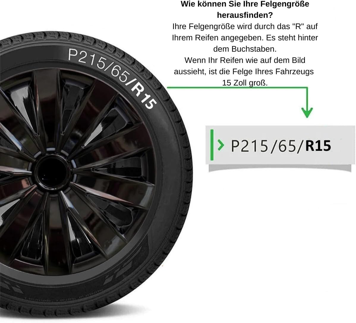 Trimak Radkappen 13-14-15-16 Zoll 4er Set Radzierblenden Silber Schwarz Schlagfest, Schwarz / 15-Zoll-Radkappen, ABS Kunststoff, Schlagfest, Hochwertig