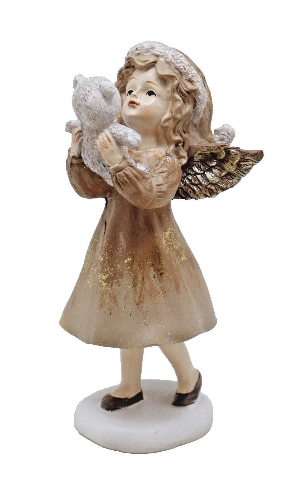 Kaufhaus le petit Weihnachtsfigur Deko Engel mit Teddybär Bär Winterkind Mädchen Skulptur Wichtel Figur, Kind Dekofigur Dekoskulptur Dekoobjekt aus Polyresin (Kunststein)