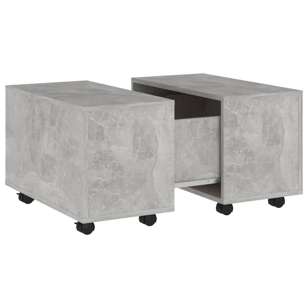 furnicato Couchtisch Ausziehbarer 60x60x38 cm in Betongrau aus Holzwerkstoff (1-St), Wohnzimmertisch mit Rollen, Innenfach und beidseitigem Auszug