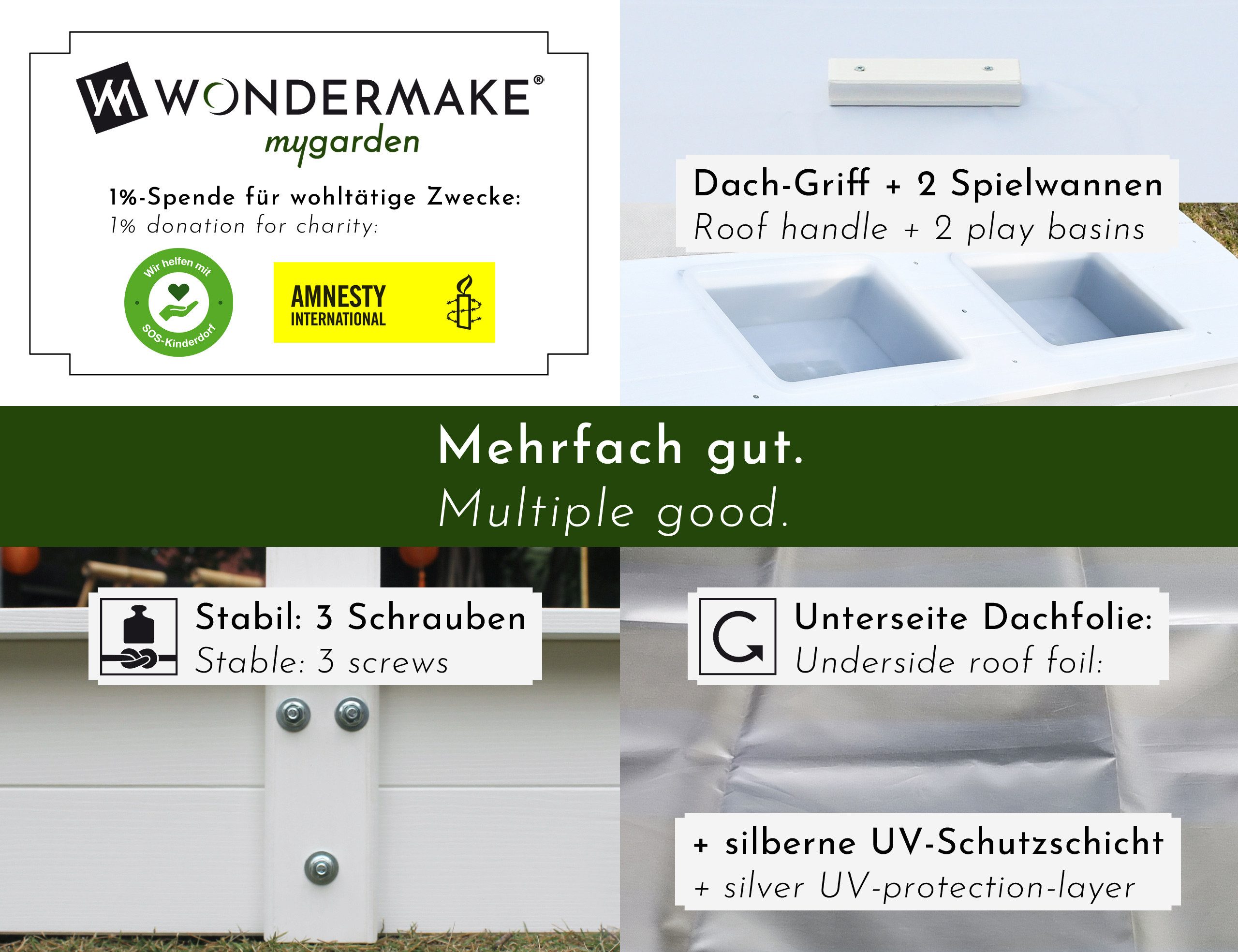 WONDERMAKE Sandkasten mit Abdeckung Deckel Dach, 2x Matschküche, Boden Vlie günstig online kaufen
