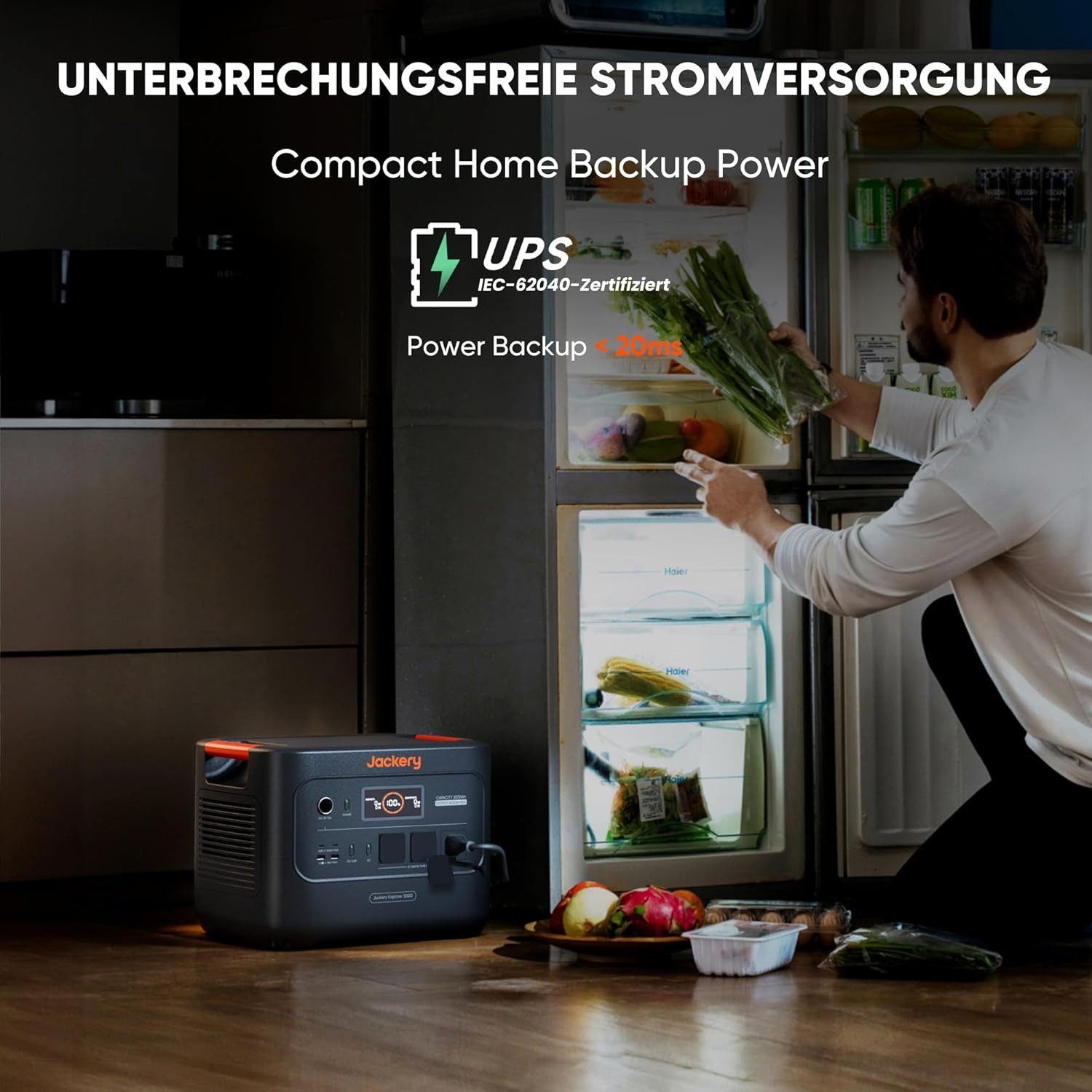 Jackery Stromerzeuger E3000 v2 Tragbare Powerstation, 3072Wh/3600W LiFePO4, 7,2 in kW, 1,8h Schnellladung,2 USB-C PD 100W,Solargenerator für Camping,Notfall