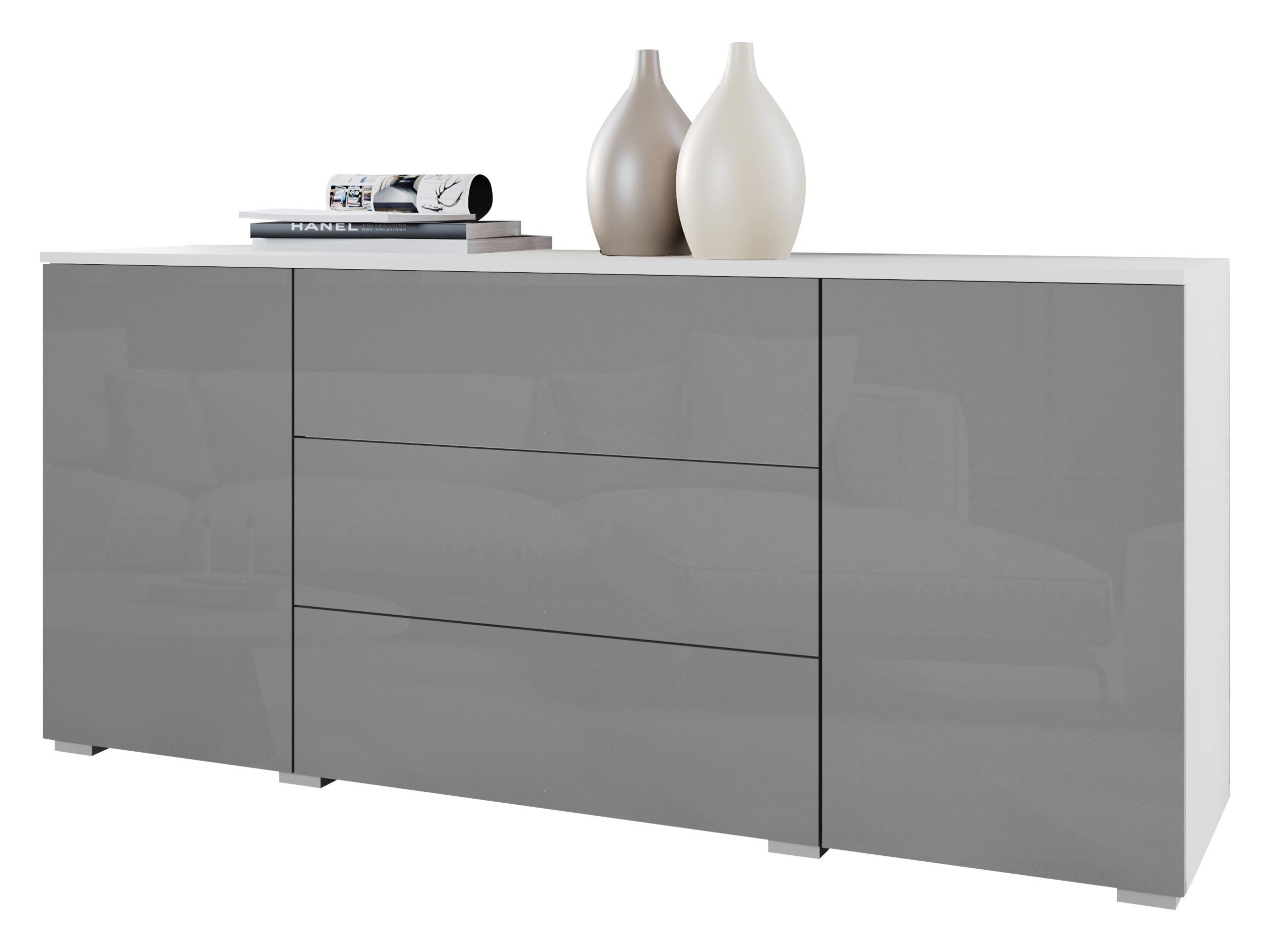 MIRJAN24 Kommode Paris 150 (mit 2 Drehtüren und 3 Выдвижные ящики), Выдвижные ящики mit grifflosem Öffnungssystem push to open