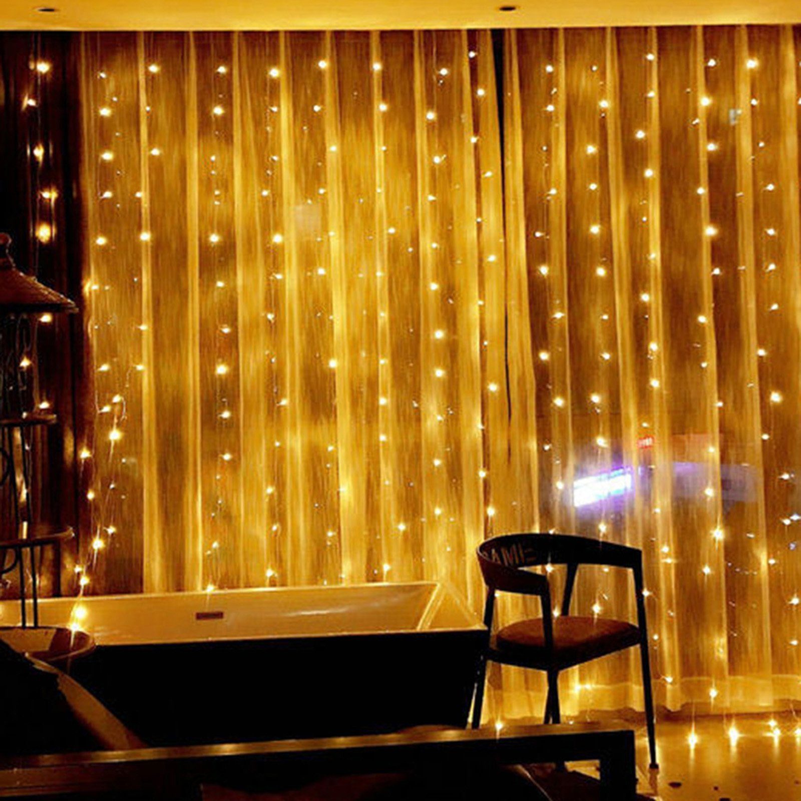 LED-Lichtervorhang 2x2M, wasserdicht, USB, für Schlafzimmer Wand Fenster Weihnachten Deko