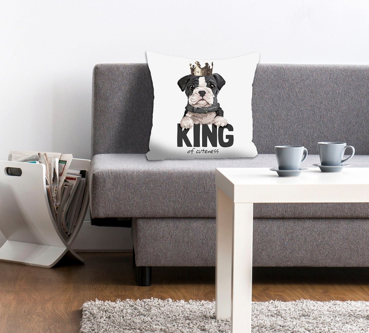 Kissenhülle »KING OF CUTENESS«, queence (1 Stück), mit einem Hund mit Krone-HomeTrends