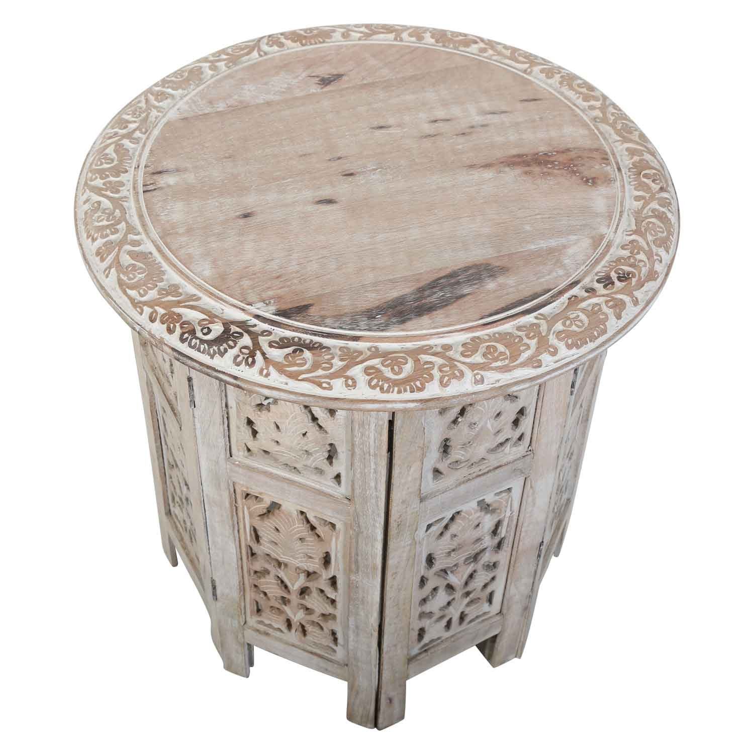 Casa Moro Beistelltisch Orientalischer Beistelltisch Nassiba aus Massivholz geschnitzt Vintage (Weihnachtsdeko), Kunsthandwerk aus Marrakesch Sofatisch Couchtisch, Handmade NH09204