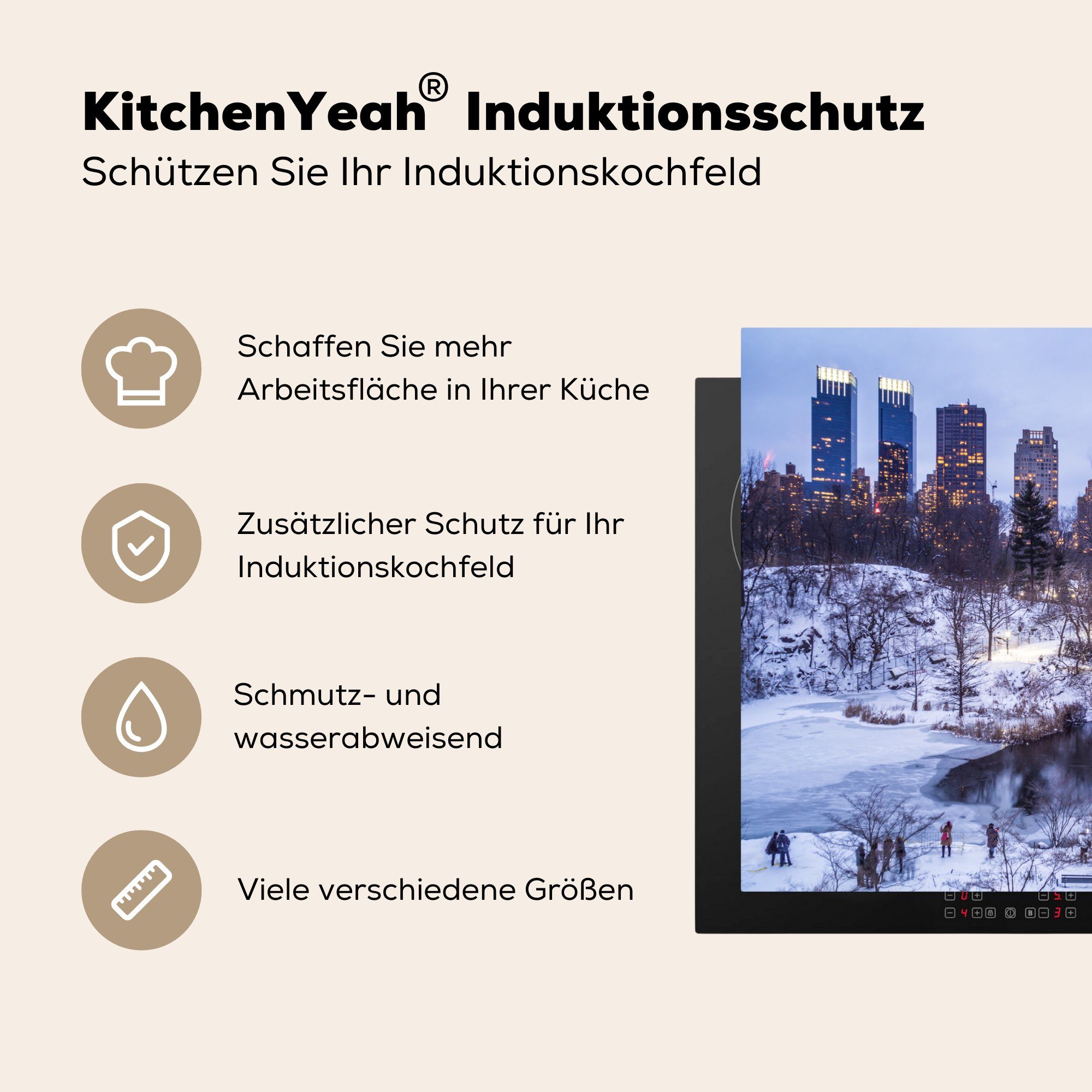 Ceranfeldabdeckung New küche, MuchoWow Induktionskochfeld (1 Herdblende-/Abdeckplatte cm, Central York Schutz Vinyl, 71x52 - tlg), für Winter, - Park die