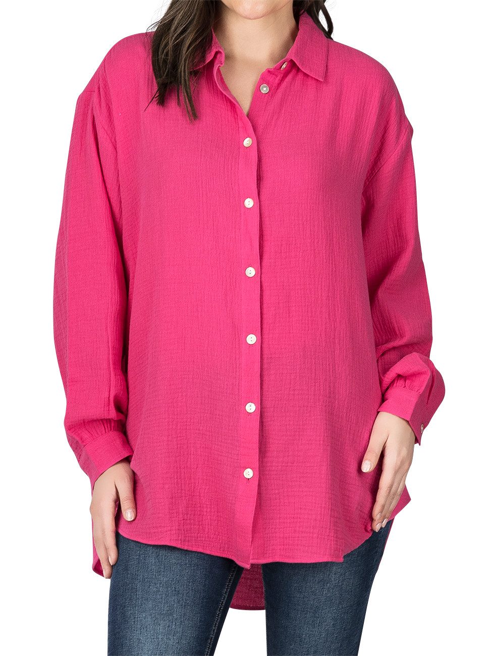 DENIMFY Hemdbluse Damen Bluse DFMathilda Oversize Fit Basic Musselin Hemd a günstig online kaufen