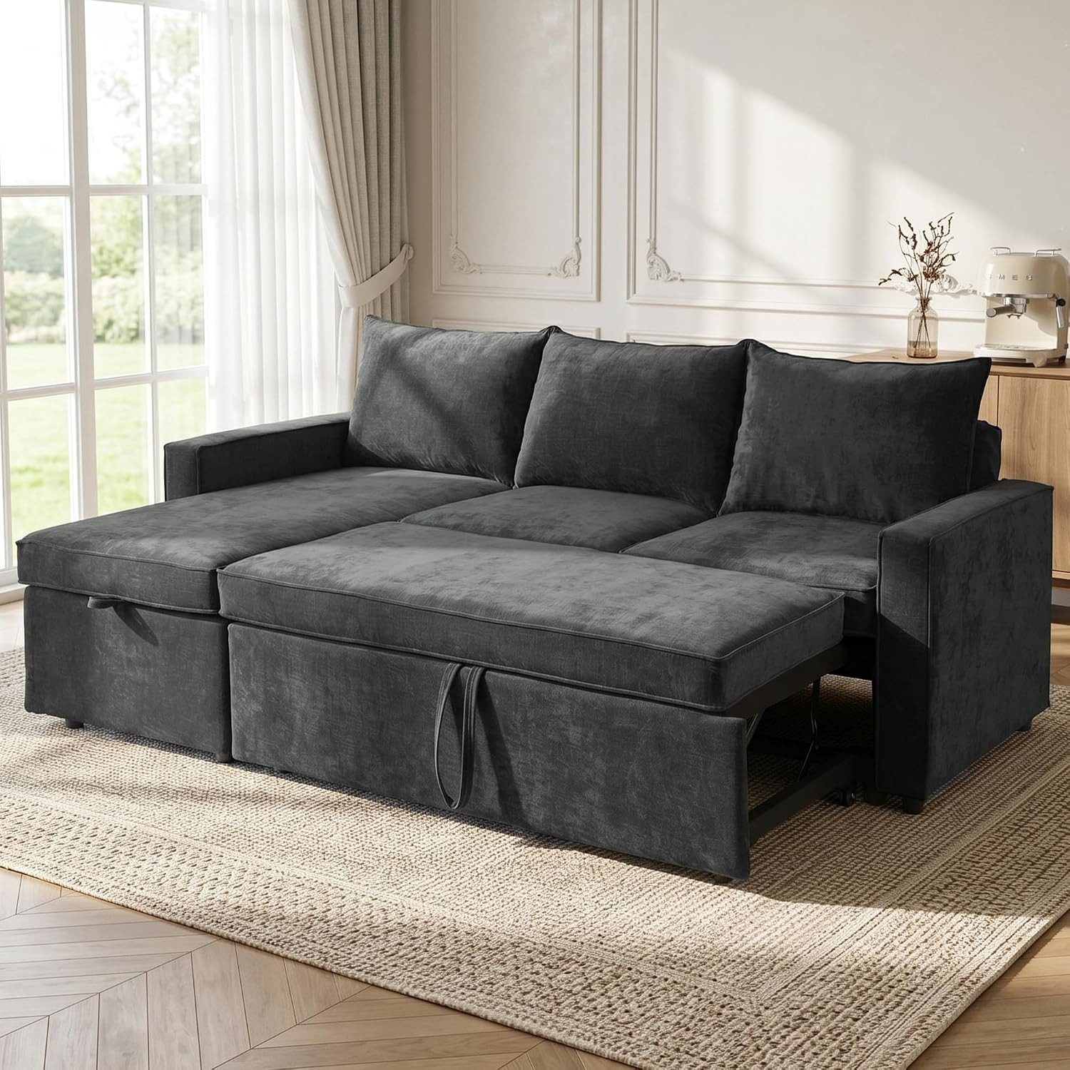 Jiexi 3-Sitzer Sofa Mit Schlaffunktion, Klappsofa Sofa 3 Sitzer, Geeignet Wohnzimmer