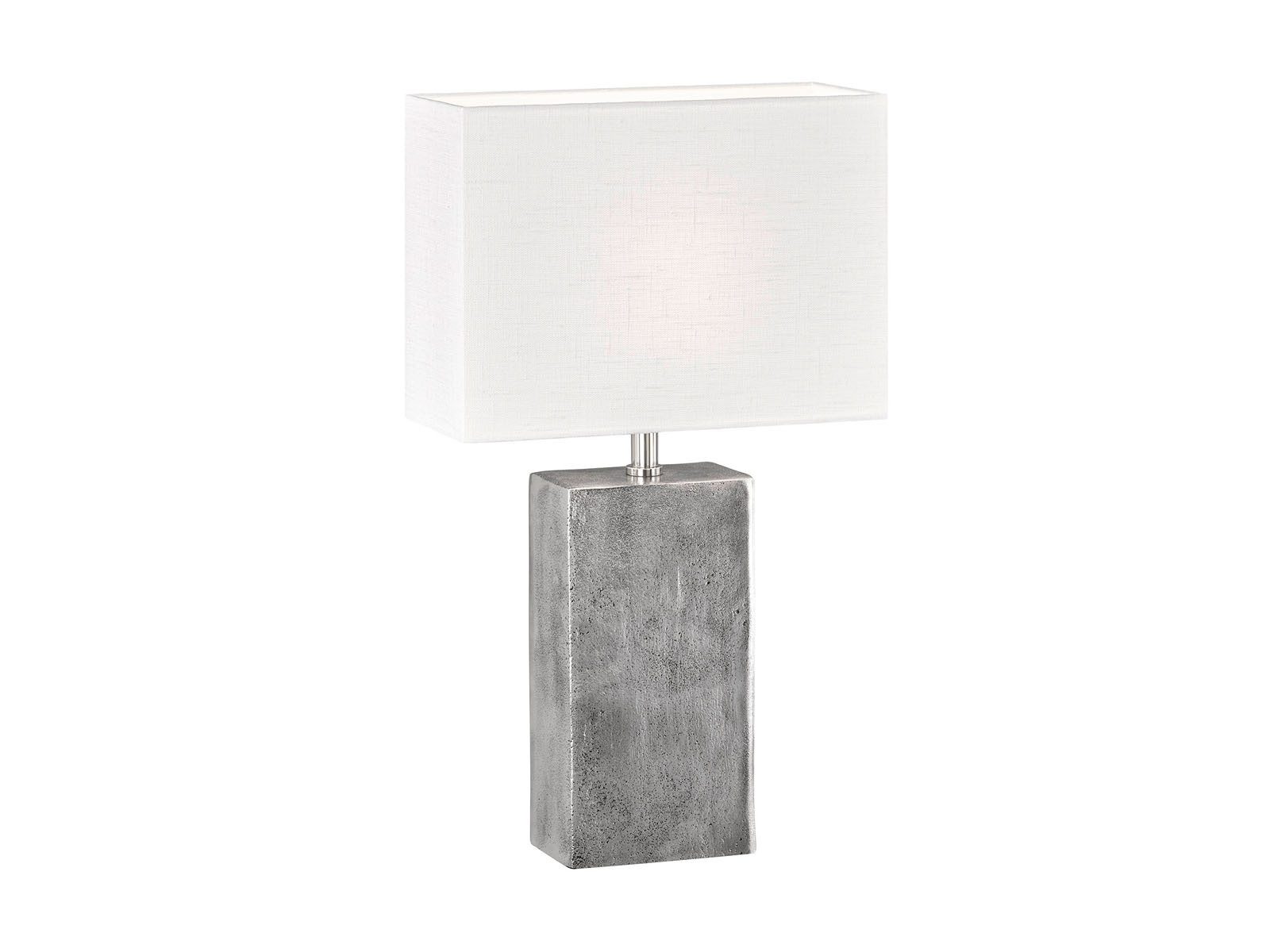 FISCHER & HONSEL LED Nachttischlampe Metallfuß Antik Design, 50cm groß, LED wechselbar, Warmweiß, Tischlampen-Fuß Silber & Lampenschirm Leinen-Stoff, E27 LED dimmbar