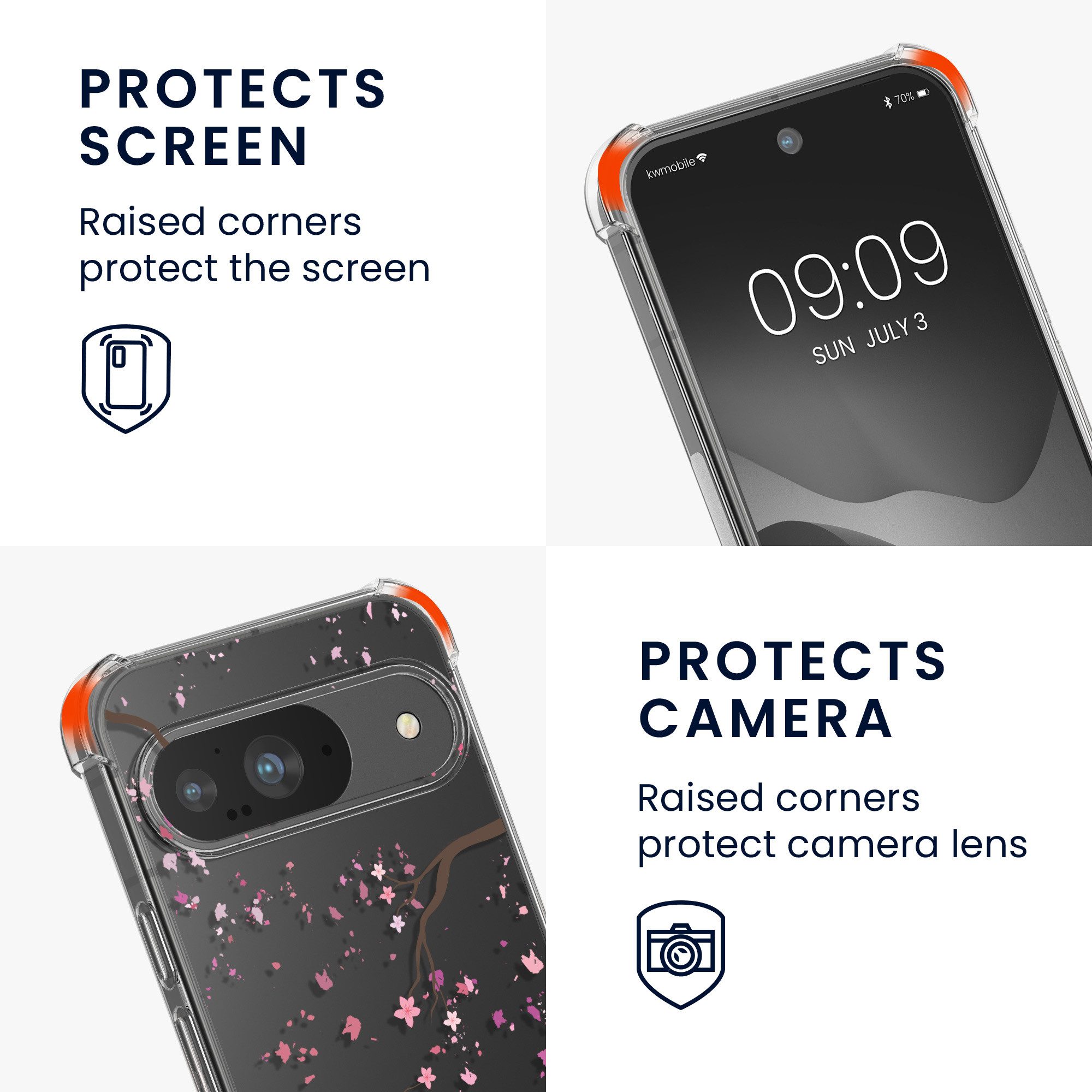 kwmobile Etui Hülle für Google Pixel 9 / Pixel 9 Pro, Silikon Handyhülle mit Kette - Handykette Handyband