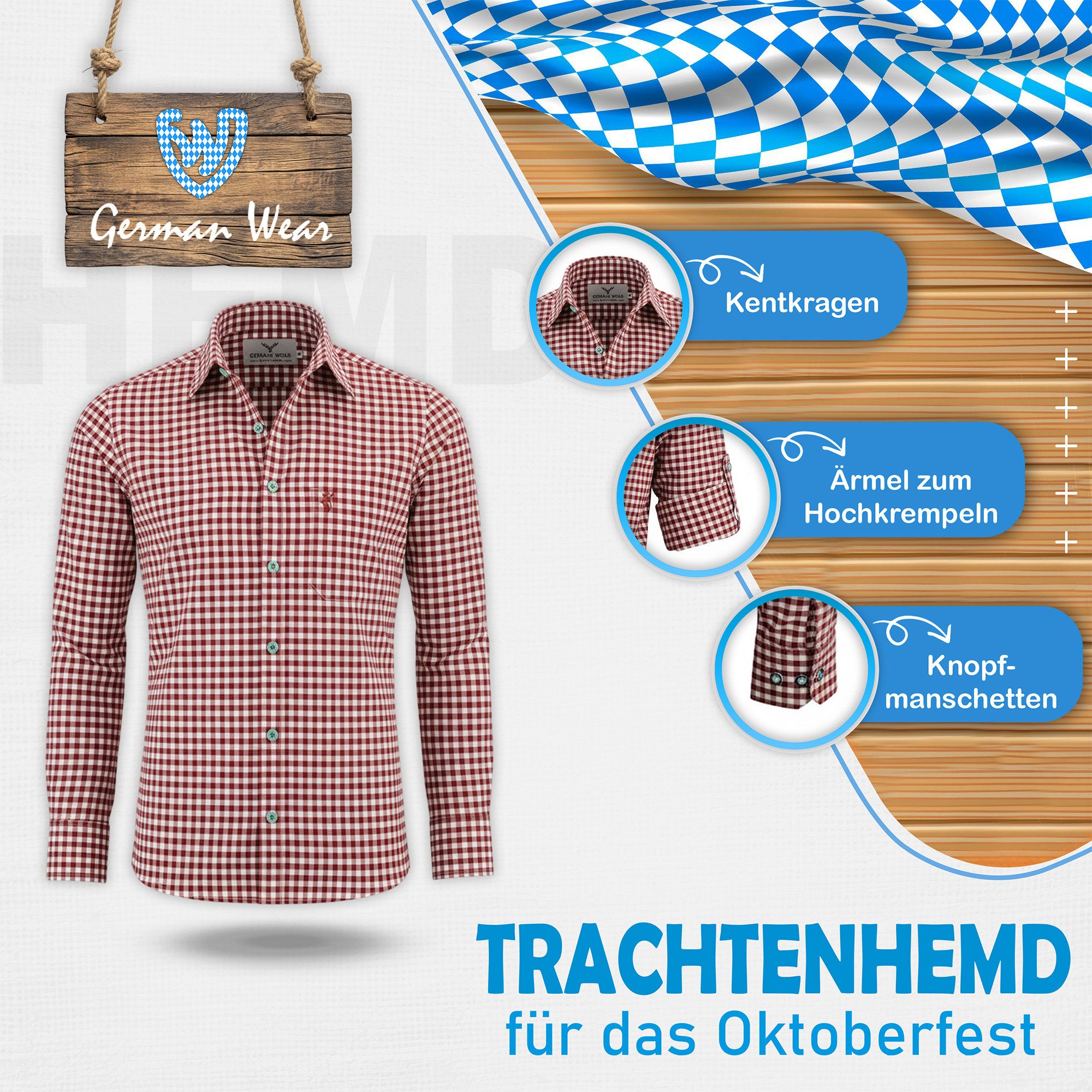 German Wear Trachtenhemd GW120x Trachtenhemd Langarm hemd Trachtenmode Hemd – Bild 5 von 5