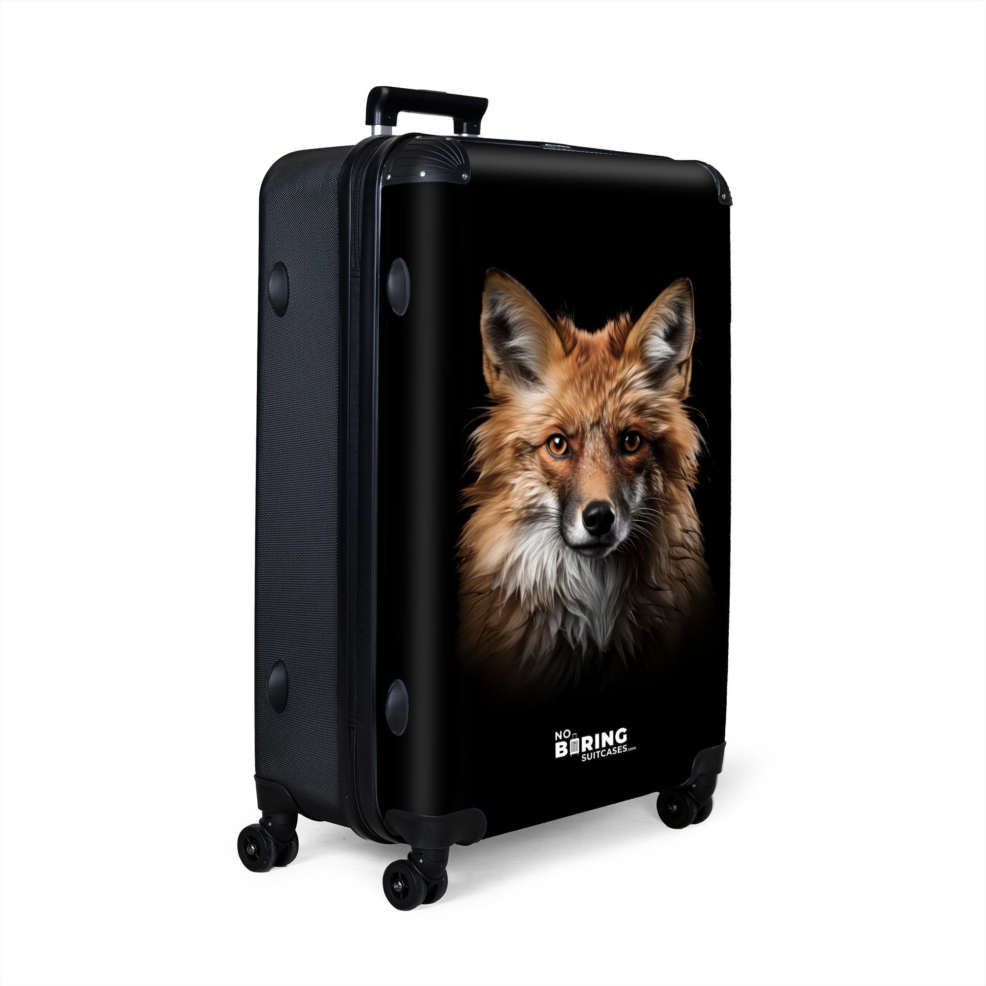 NoBoringSuitcases.com© Hartschalen-Trolley Rotfuchs auf schwarzem Hintergru günstig online kaufen