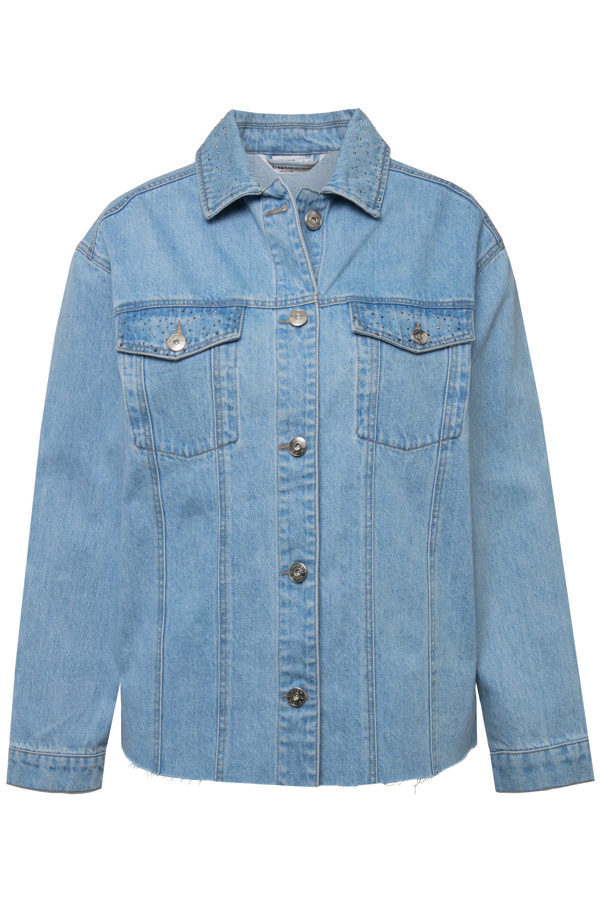 Studio Untold Kurzjacke Jeansjacke Boxy Shape Glitzersteinchen Hemdkragen günstig online kaufen
