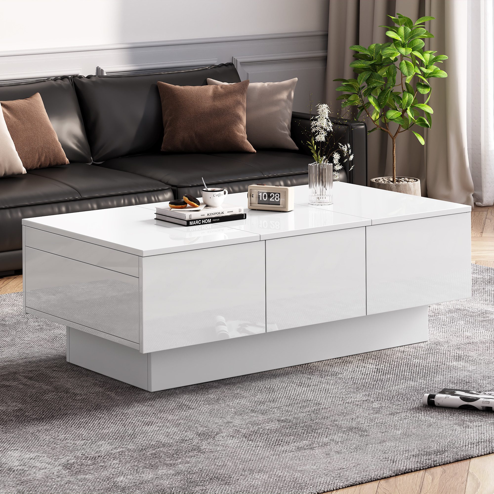 OKWISH Couchtisch Hochglanz-Sofatisch mit großen Stauraum günstig online kaufen