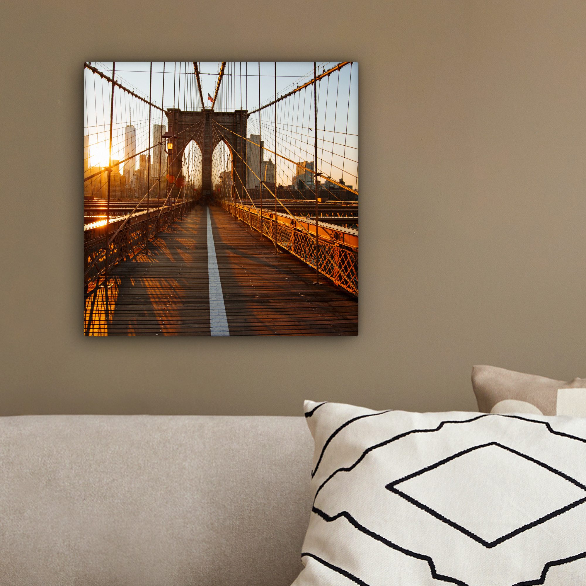 OneMillionCanvasses® Leinwandbild Brooklyn Bridge in New York bei Sonnenuntergang, Fotodruck (1 St), Leinwand Bilder Klein, Wand Dekoration Aesthetic 30x20 cm – Bild 4 von 5