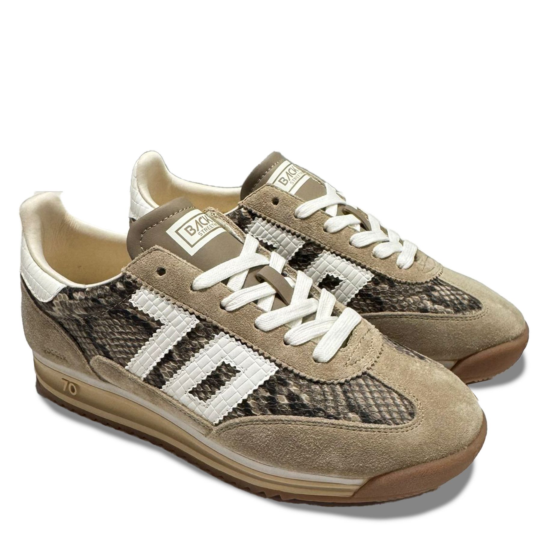 Back 70 Sneaker JOGGER aus Velourleder - Beige Snake Milk Sneaker – Bild 2 von 3