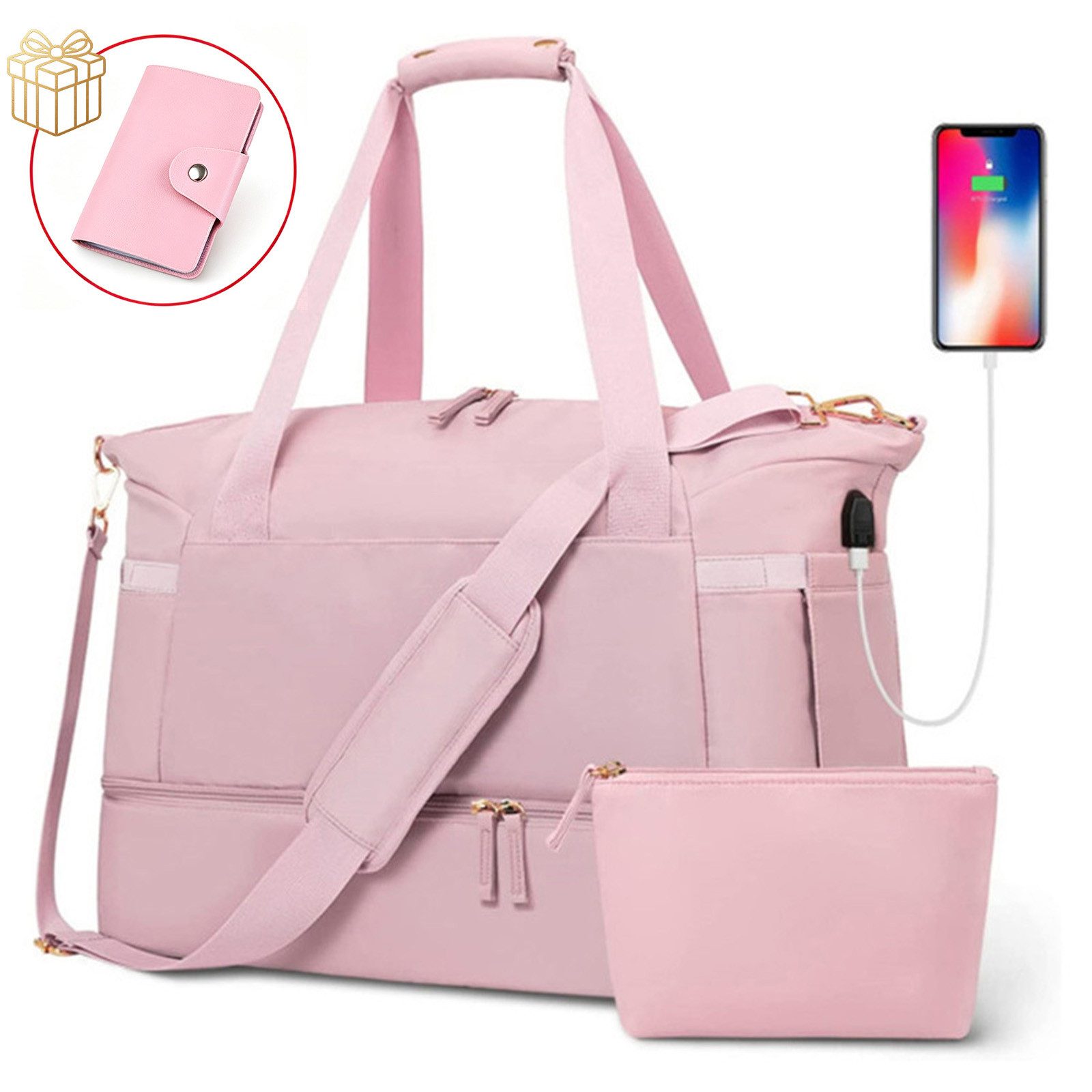 MOPUEA Reisetasche Reisetasche Travel-Sporter Nassfach Trainingstasche Freizeittasche (Damen Sporttasche mit Nassfach und separatem Schuhfach, Reisetasche mit Nassfach, Schuhfach und mehreren Außentaschen), Wasserabweisend, Nassfach, Schuhfach, Gepäckgurt, Schultergurt