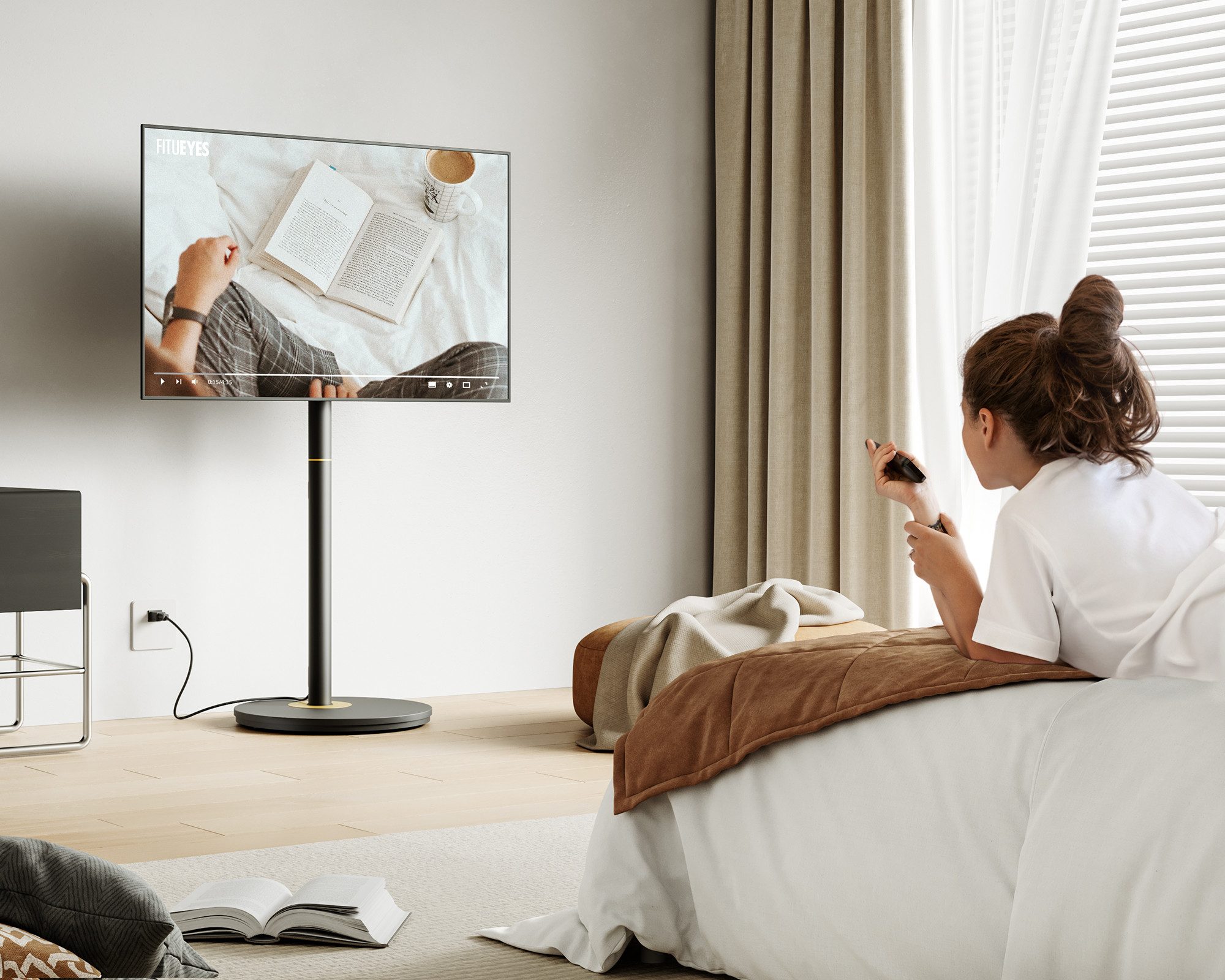 FITUEYES TV-Ständer mobile TV-Halterung mit Rollen, 32-65 Zoll, (bis 65,00 Zoll, höhenverstellbar) – Bild 3 von 5