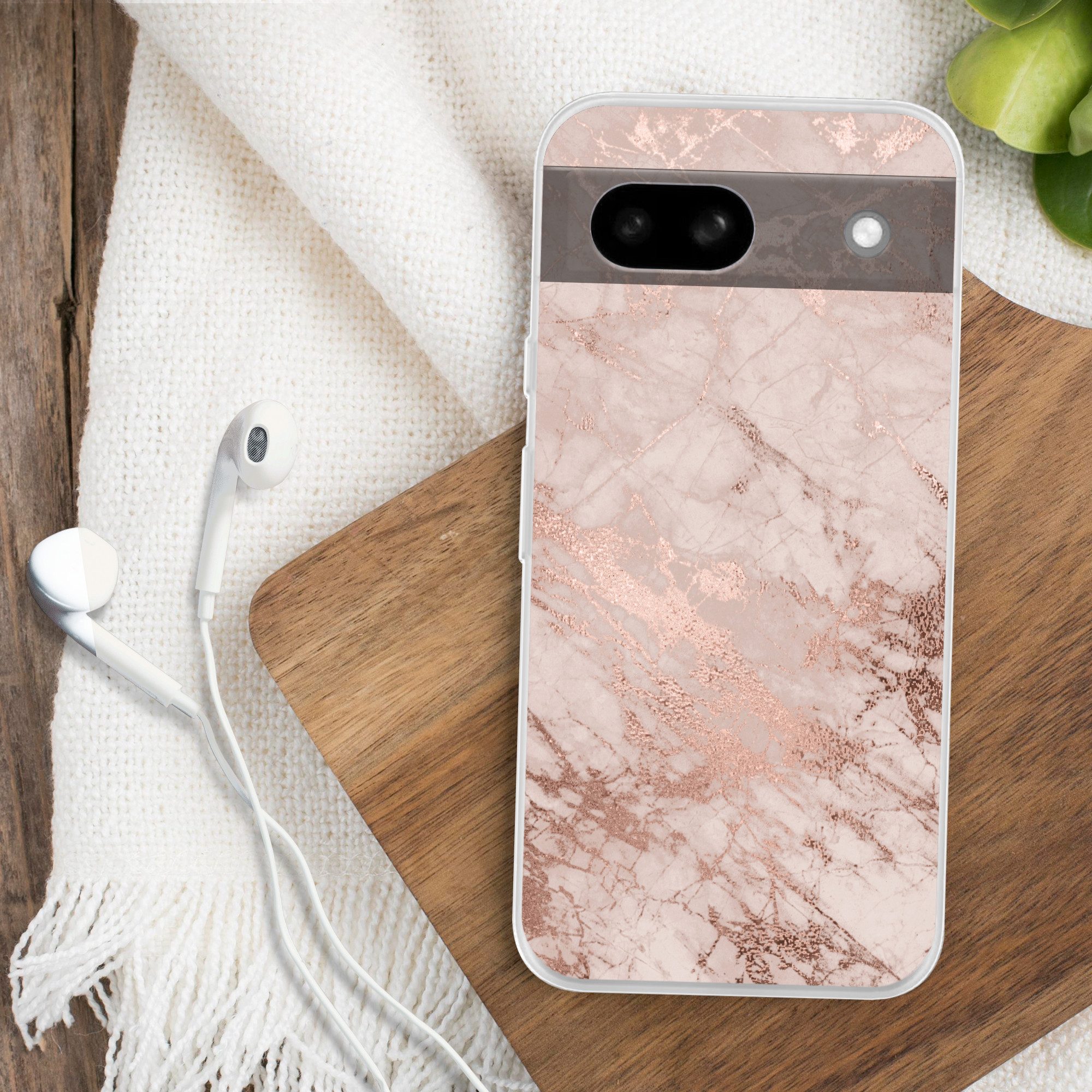 MuchoWow Handyhülle für Google Pixel 8a Marmor - Rosa - Luxus - Marmoroptik - Glitzer - De, Phone Case, Silikon, Schutzhülle Dünn