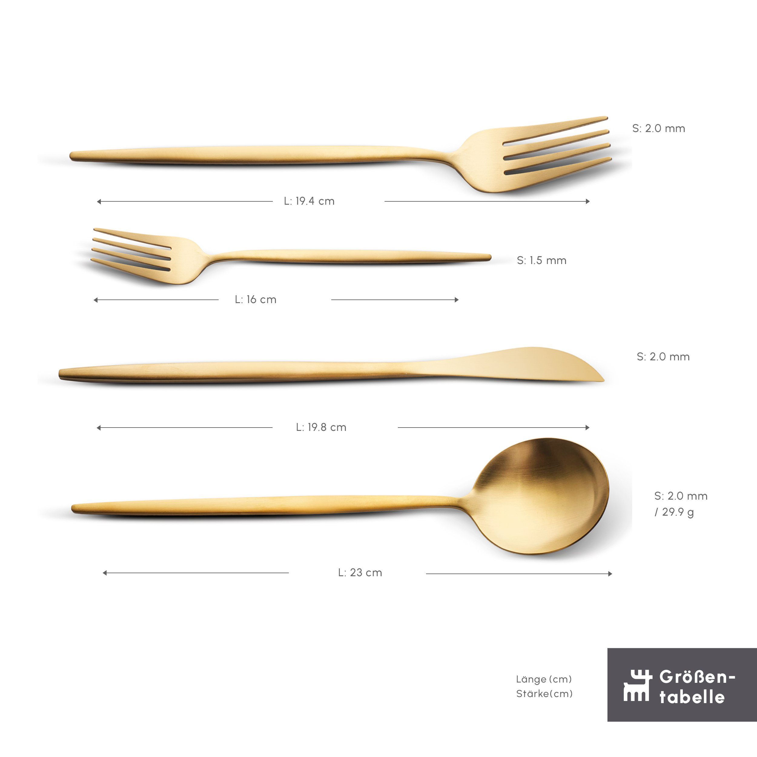 Karaca Besteck-Set Bella Besteck-Set 30tlg, 6 Personen, Edelstahl Tafelbesteck,Matte Gold (24-tlg), 6 Personen, 18/10 Edelstahl, bruchfest rostfrei
