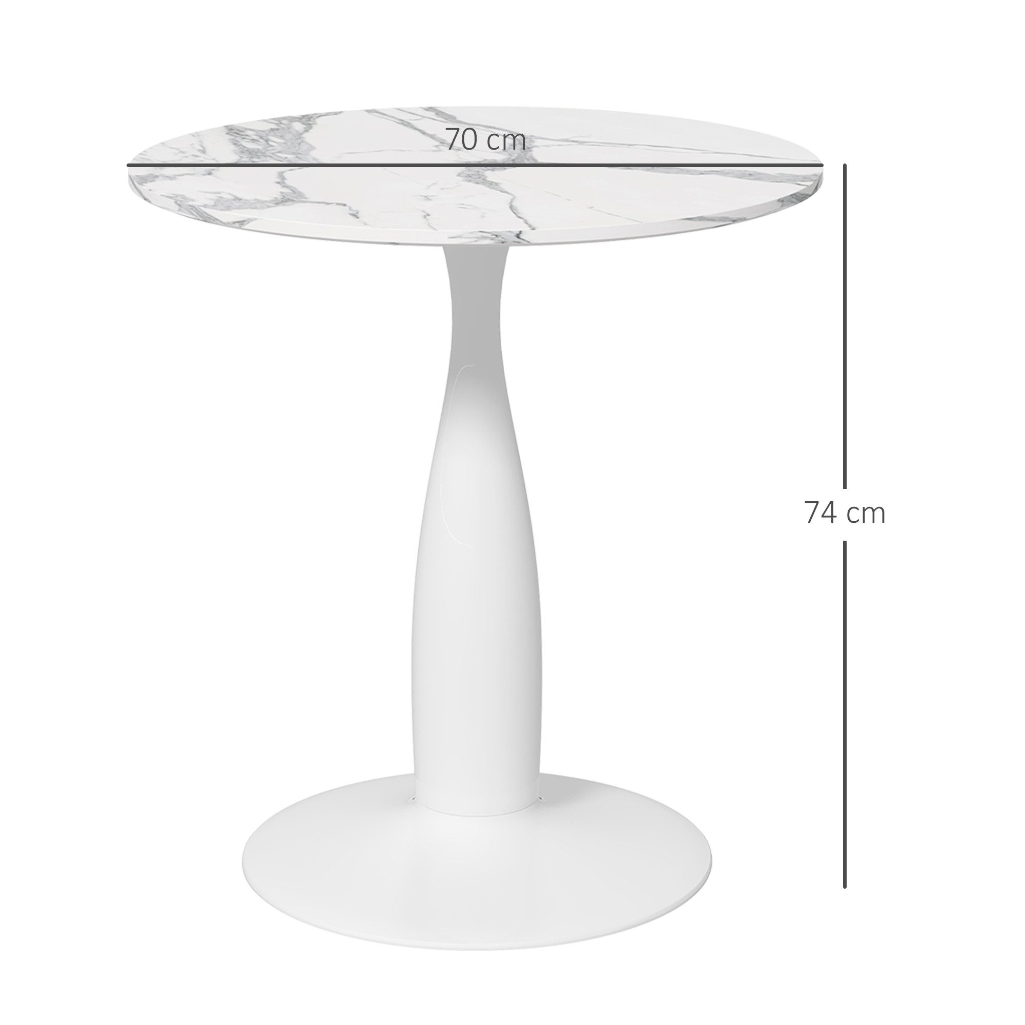 HOMCOM Esstisch Kaffeetisch moderner Tisch mit Mamoroptik, Säule-Bein (Esszimmertisch, 1-St., Küchentisch), für Esszimmer, Weiß