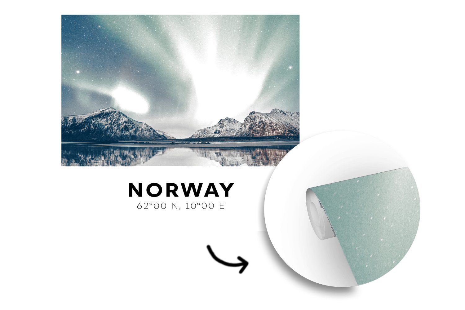 St), (5 Wohnzimmer Wandtapete Nordlichter, oder Fototapete - Vinyl MuchoWow Tapete Matt, Norwegen - Gletscher Schlafzimmer, bedruckt, für