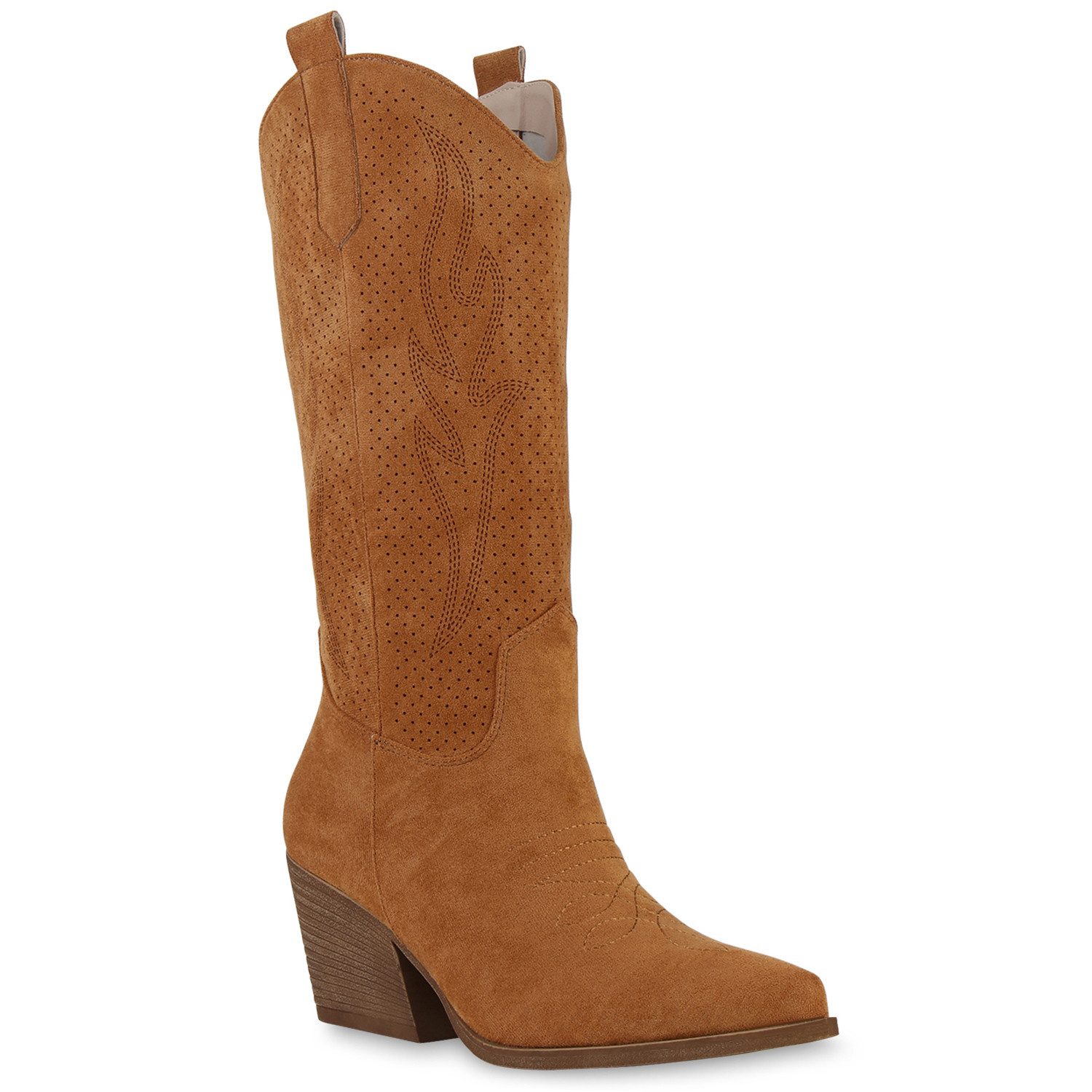 VAN HILL 840199 Cowboystiefel Damen Cowboystiefel Stiefel Stickereien Holzo günstig online kaufen