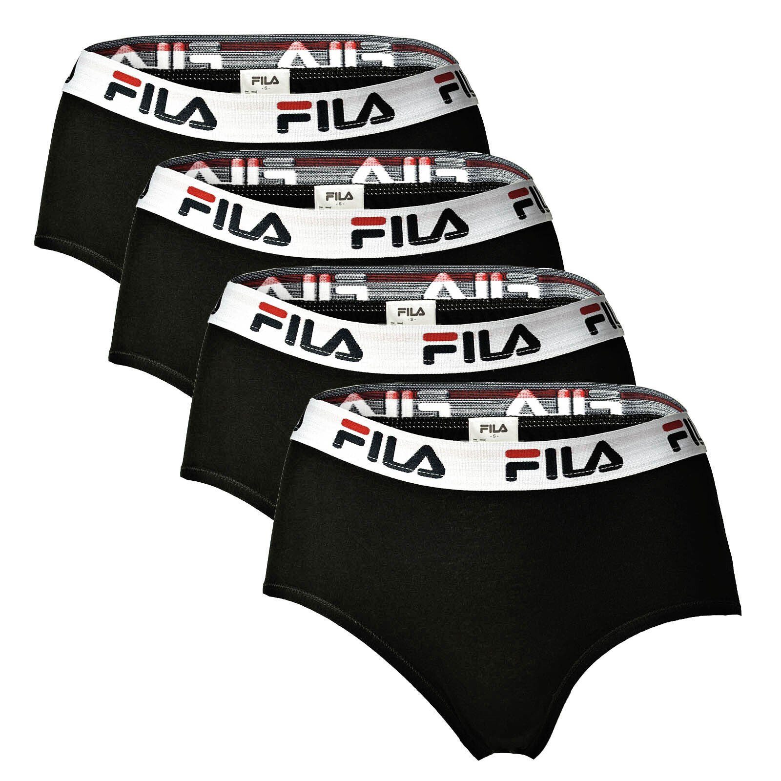 Fila Panty Damen Hipster - 4er Pack Slip, Logo-Bund, Cotton Schwarz