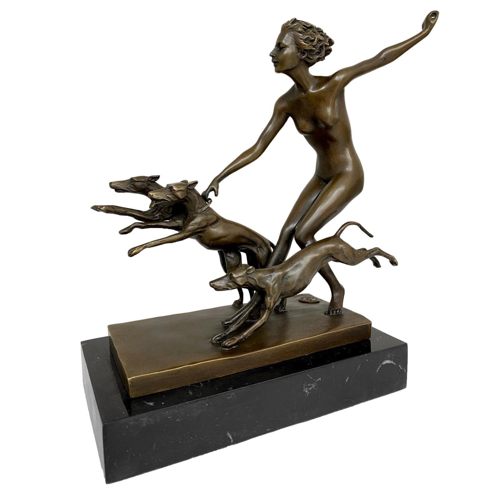 Aubaho Skulptur Replik Göttin Figur Antik-Stil Diana Lorenzl Bronzeskulptur nach Hund