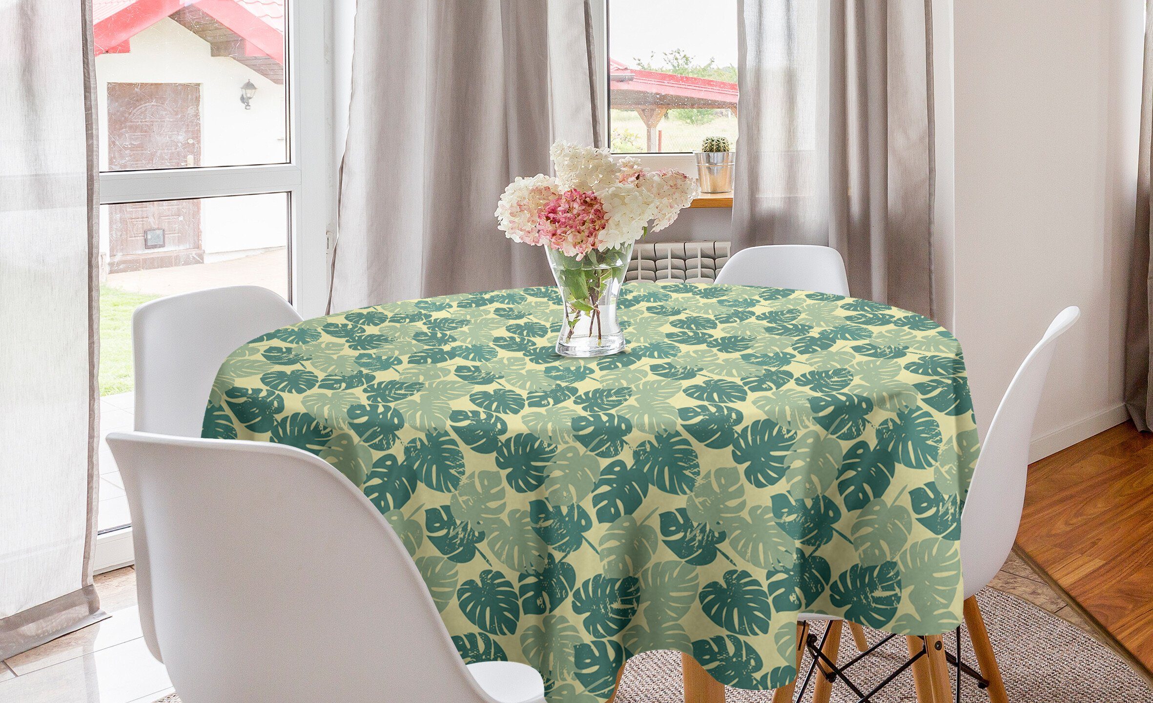 Abakuhaus Tischdecke Kreis Tischdecke Abdeckung für Esszimmer Küche Dekoration, Monstera Leaves Hawaiian und Exoten