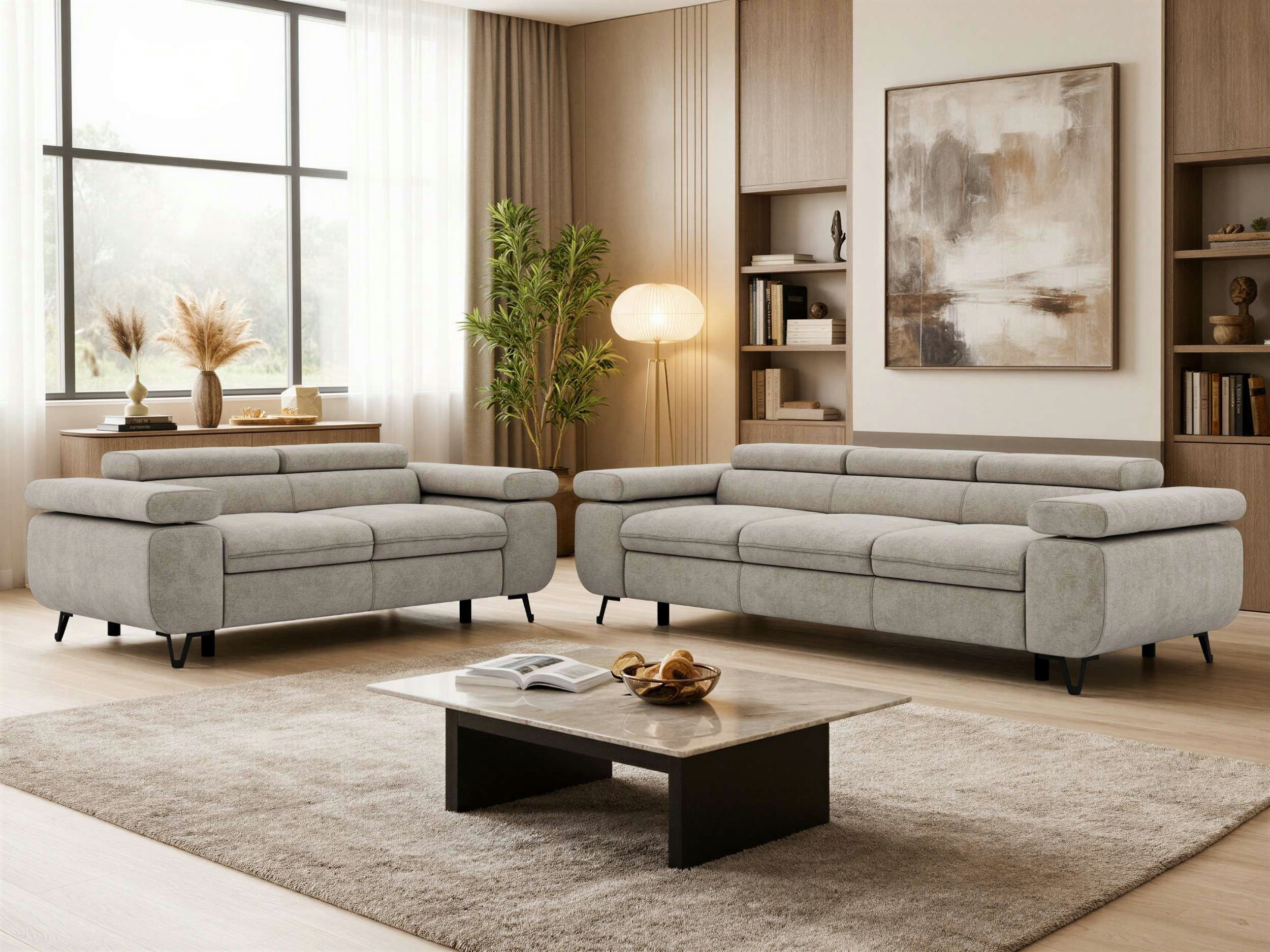 MKS MÖBEL Polstergarnitur PETER, (2+3, Set, modernes Sofa-Set, Couchgarnitur fürs Wohnzimmer), verstellbare Kopfstützen und Armlehnen