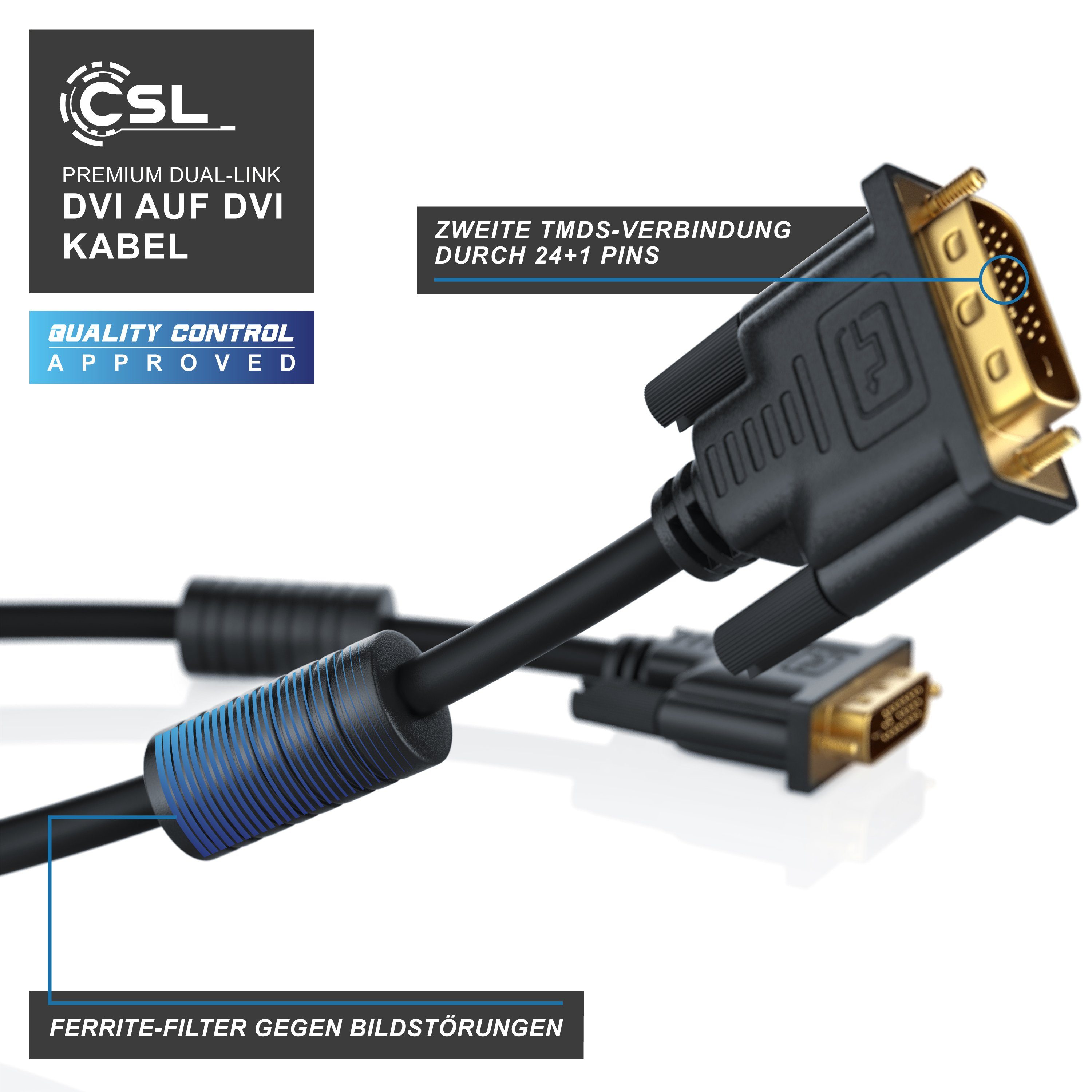 CSL Video-Kabel, DVI-D (DL), (100 cm), Monitor Verbindungskabel Dual-Link 24+1 Auflösung bis 2560x1600 - 1m